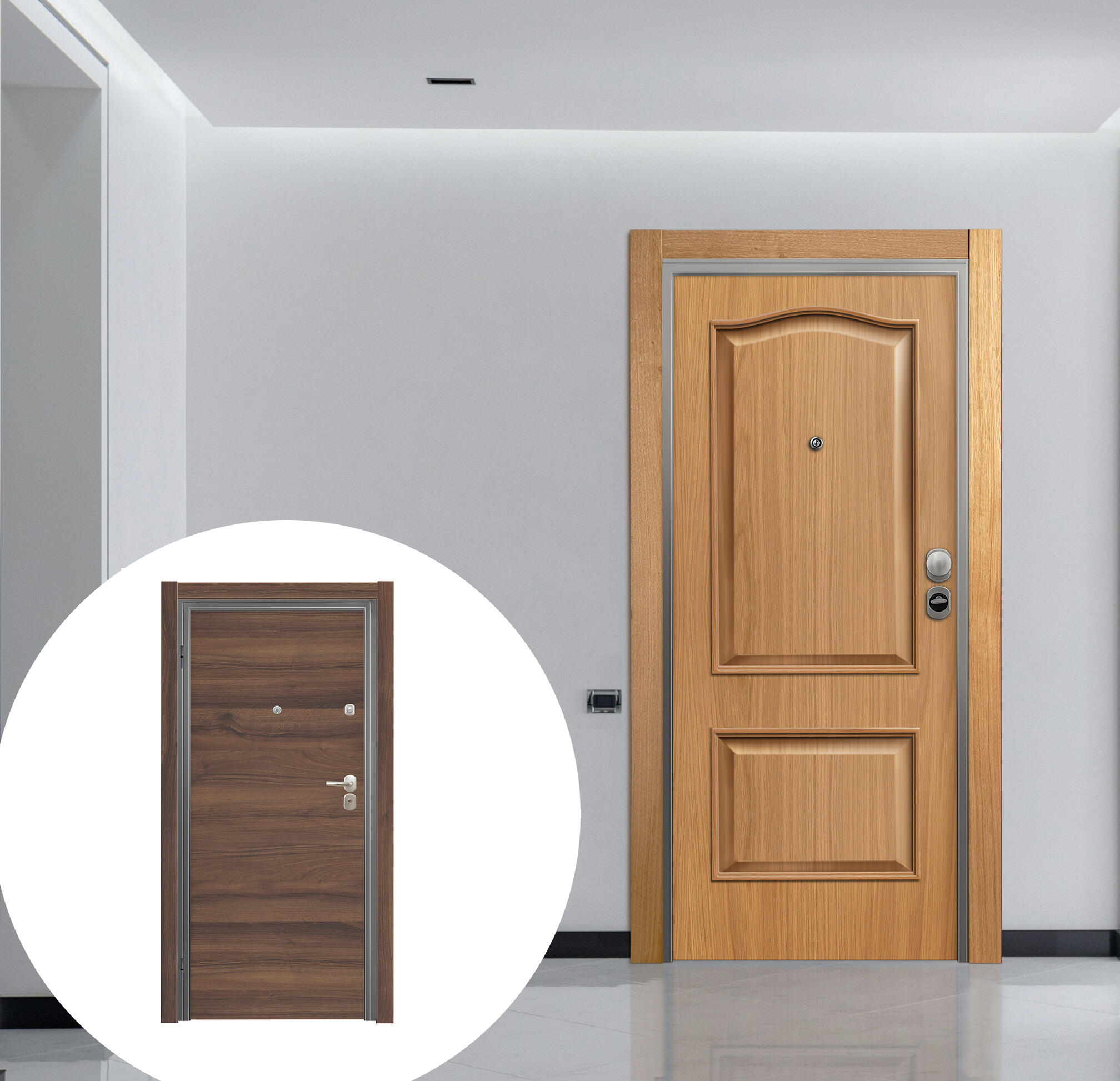 Puerta de entrada acorazada serie omega provenzal roble / interior oslo liso nogal apertura derecha 206x92cm