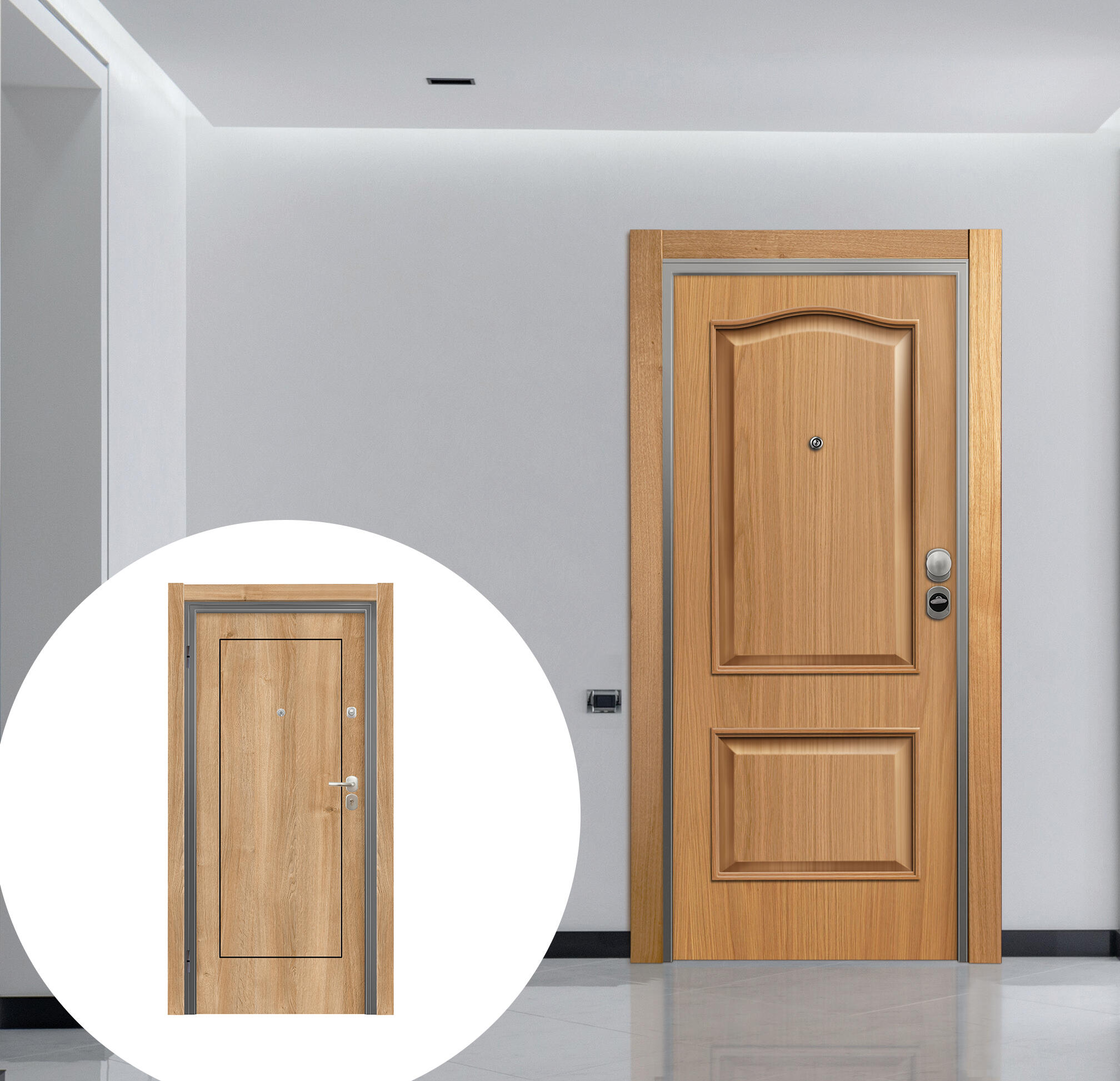 Puerta de entrada acorazada serie omega provenzal roble / interior tacoma clásico roble apertura derecha 206x92cm