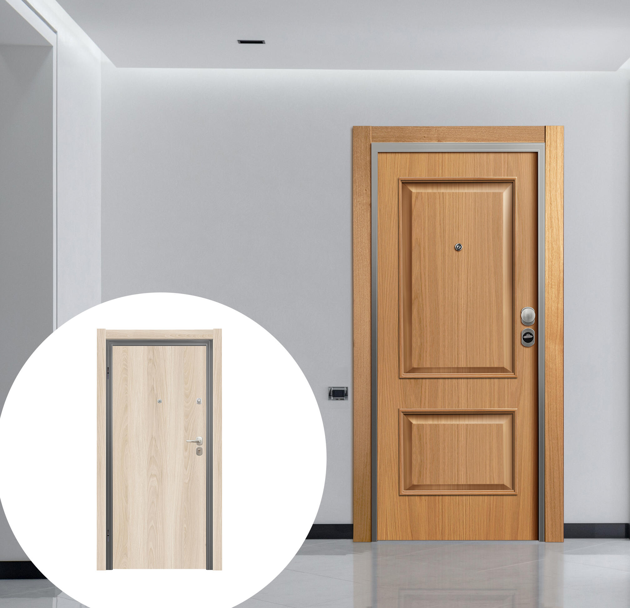 Puerta acorazada omega 2 cuadros roble/lisboa beige apertura derecha 206x92cm