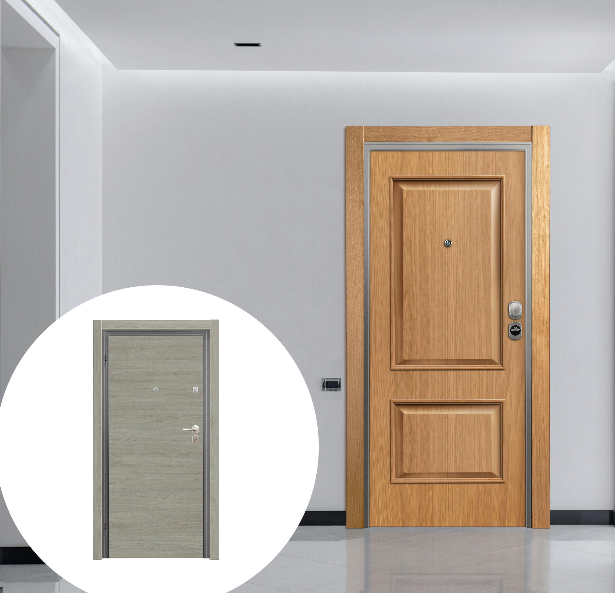 Puerta entrada acorazada omega 2 cuadros roble/oslo vila izquierda 206x92cm