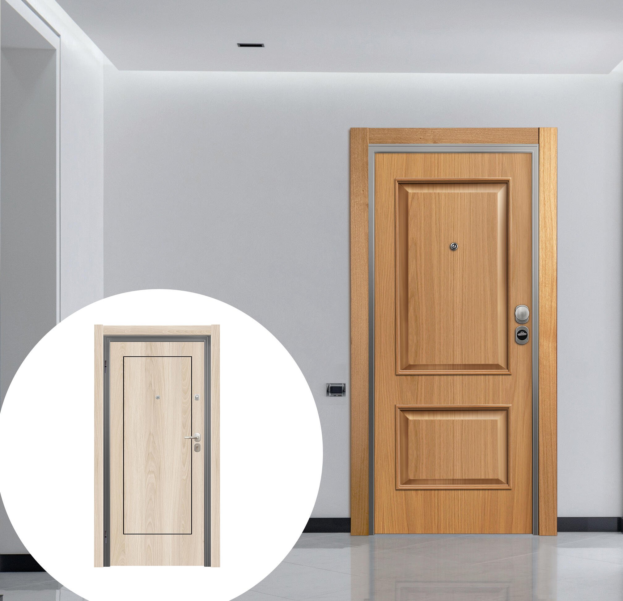 Puerta acorazada omega 2 cuadros roble/tacoma beige apertura derecha 206x92cm