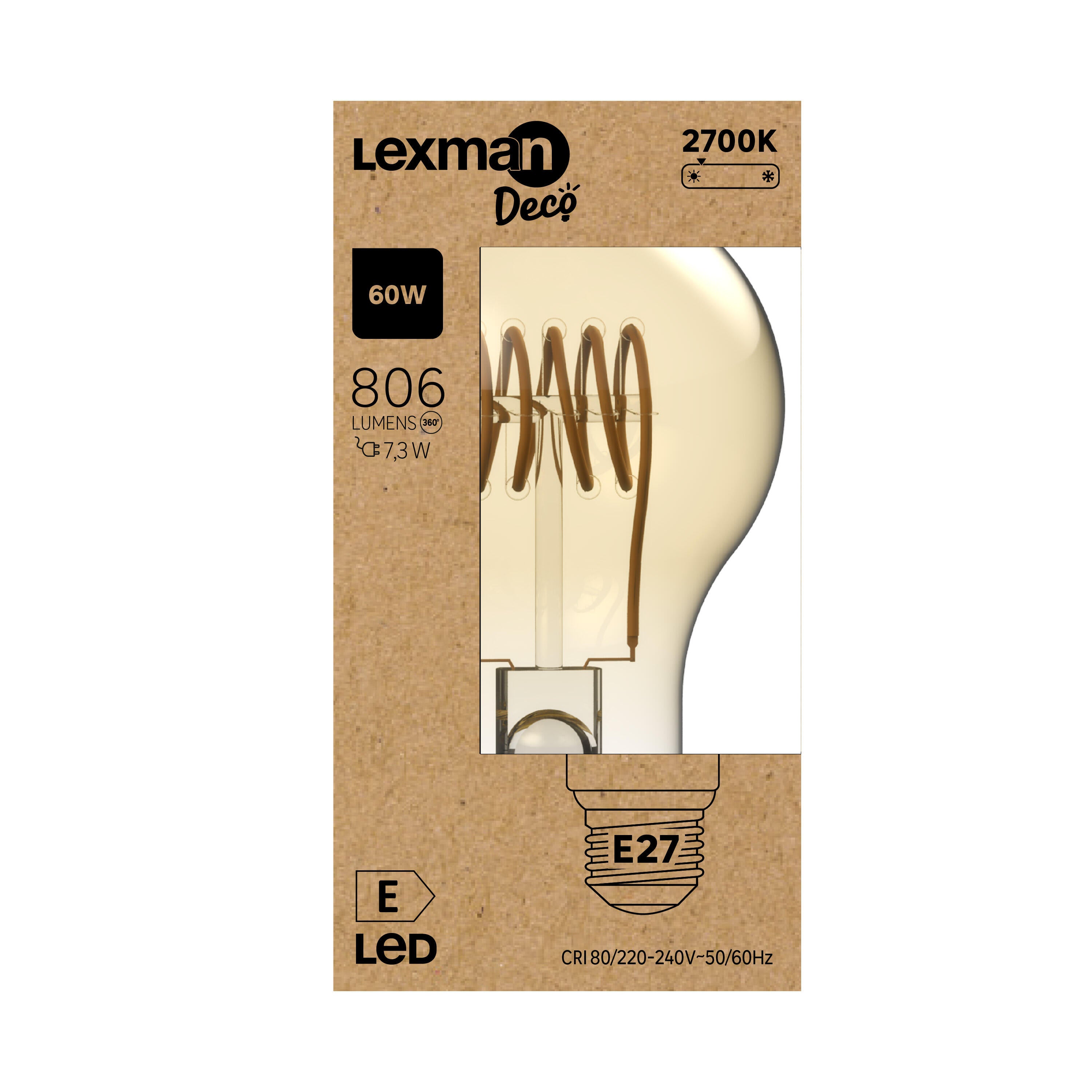 Ampoule led à filament décorative,  E27, 806lm = 60W, blanc chaud, LEXMAN - 4