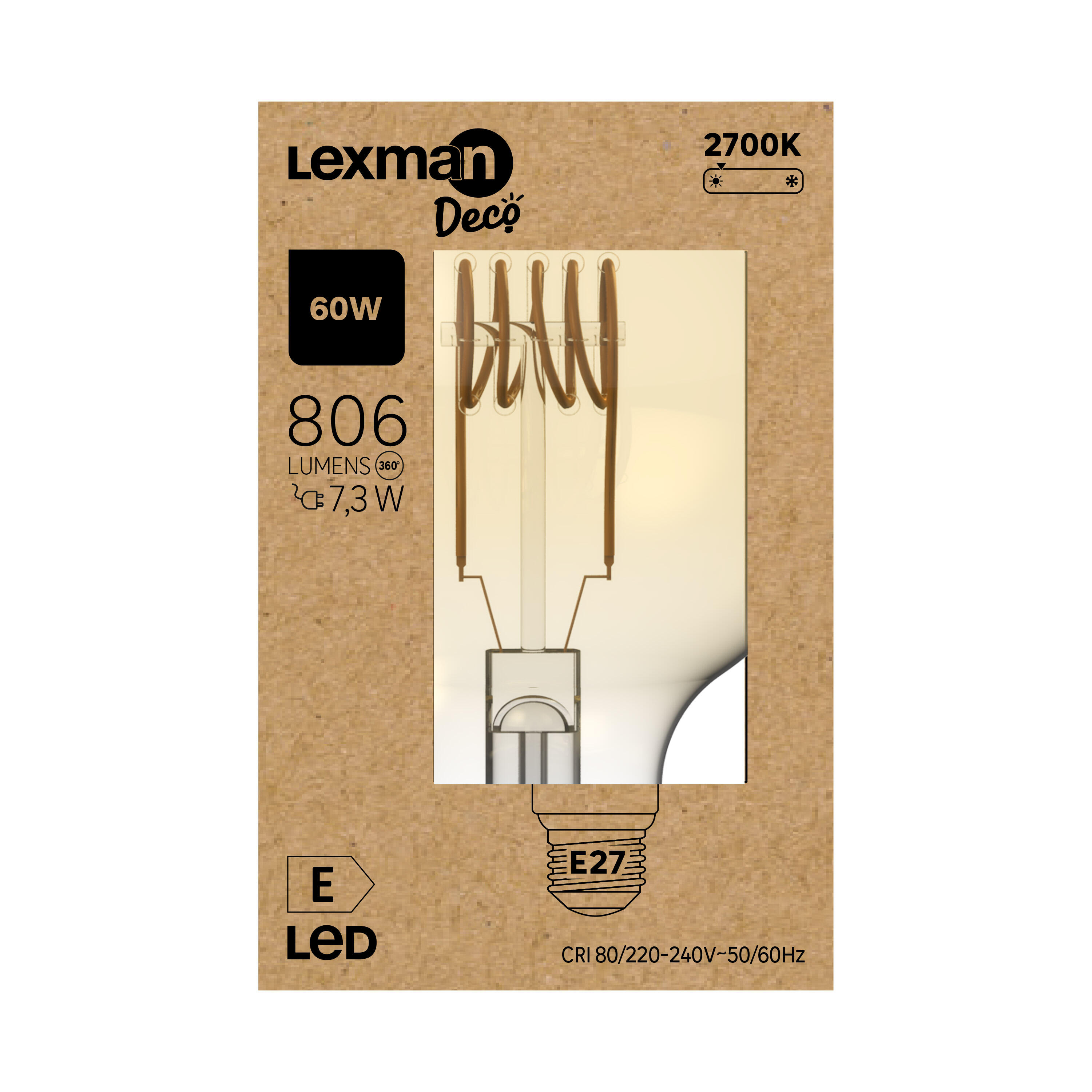 Ampoule led décorative, globe 95mm E27, 806lm = 60W, blanc chaud, LEXMAN - 4