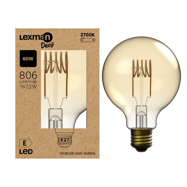Ampoule led décorative, globe 95mm E27, 806lm = 60W, blanc chaud, LEXMAN