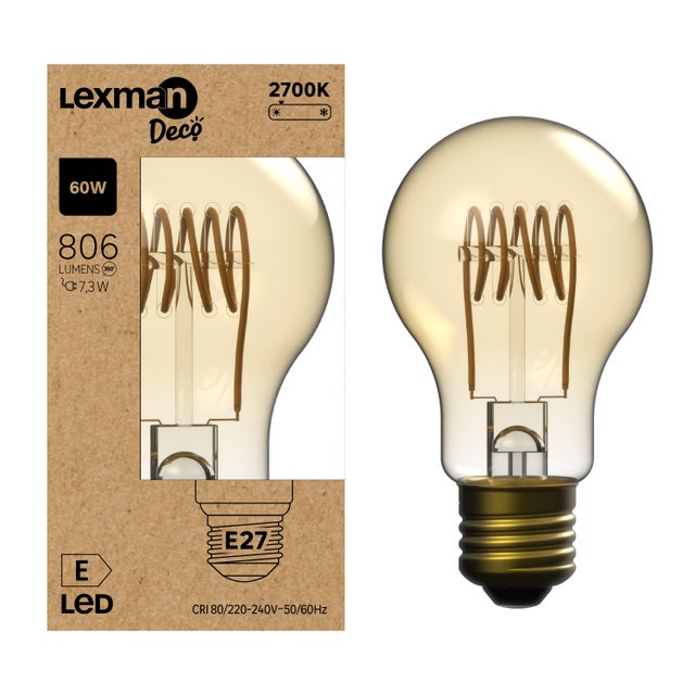 Ampoule led à filament décorative,  E27, 806lm = 60W, blanc chaud, LEXMAN