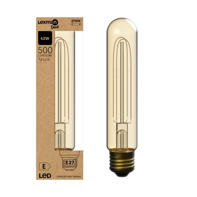 Ampoule led décorative, filament déco, tube E27, 500lm, blanc chaud, LEXMAN