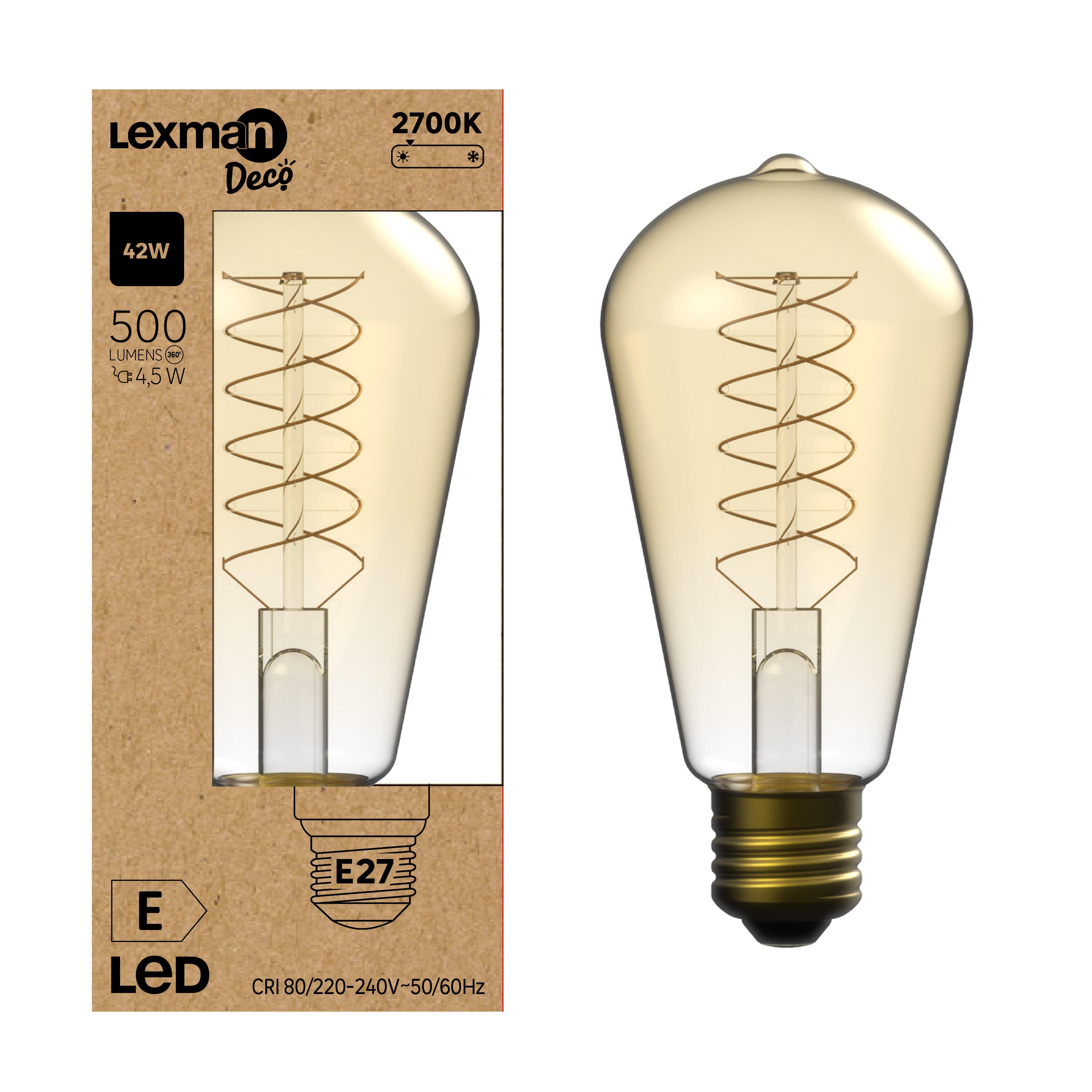 Bombilla decorativa LED filamento E27 Edison 500 lúmenes 4.5W color de la luz blanco cálido 2700K clase energética E - 3
