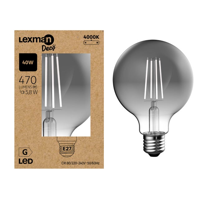 Bombilla decorativa LED filamento E27 forma globo 470 lúmenes 5.9W color de la luz blanco neutro 4000K clase energética G