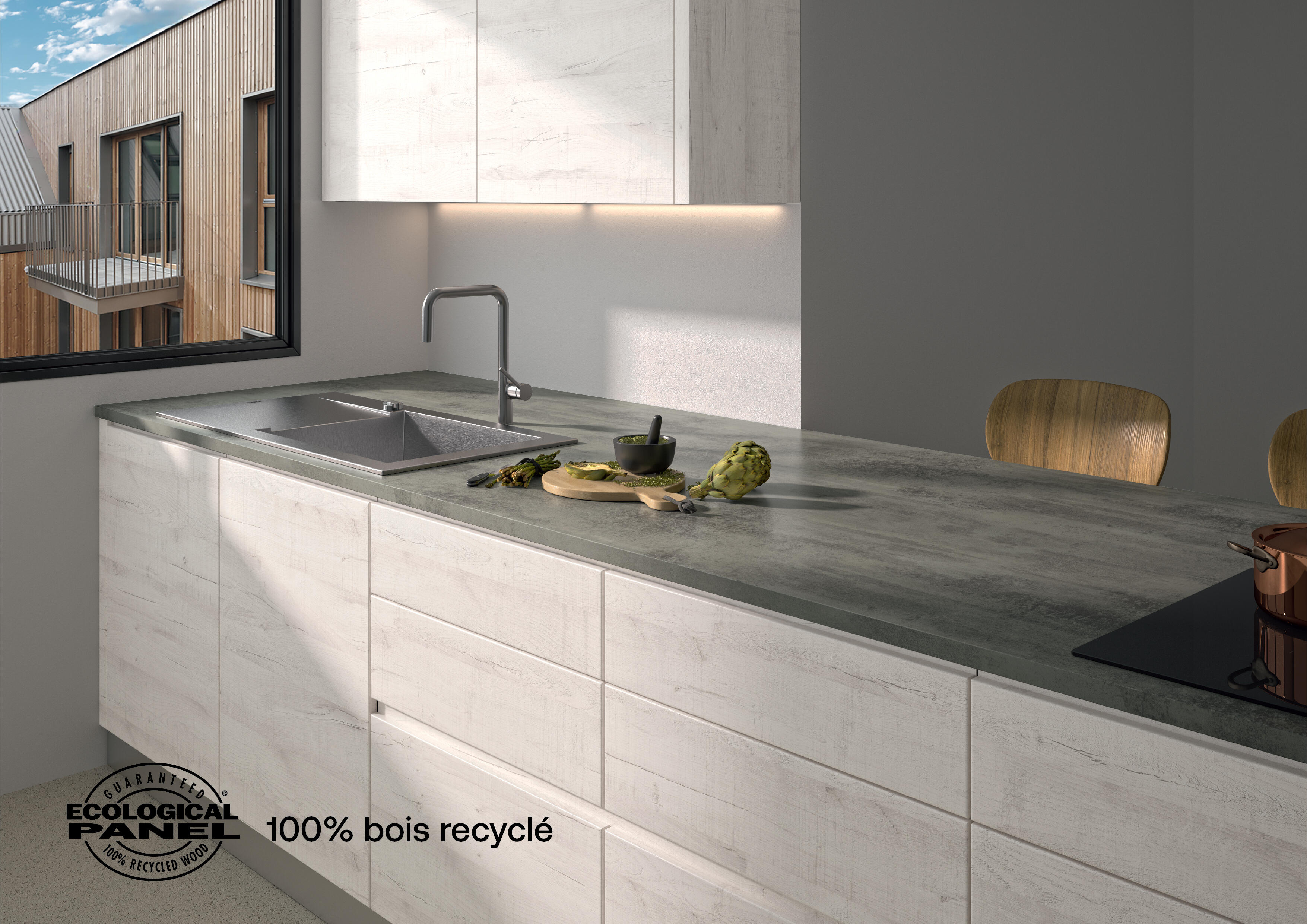 Plan de travail stratifié CLASSIC Béton gris L.246 x P.63.5 cm, Ep.28