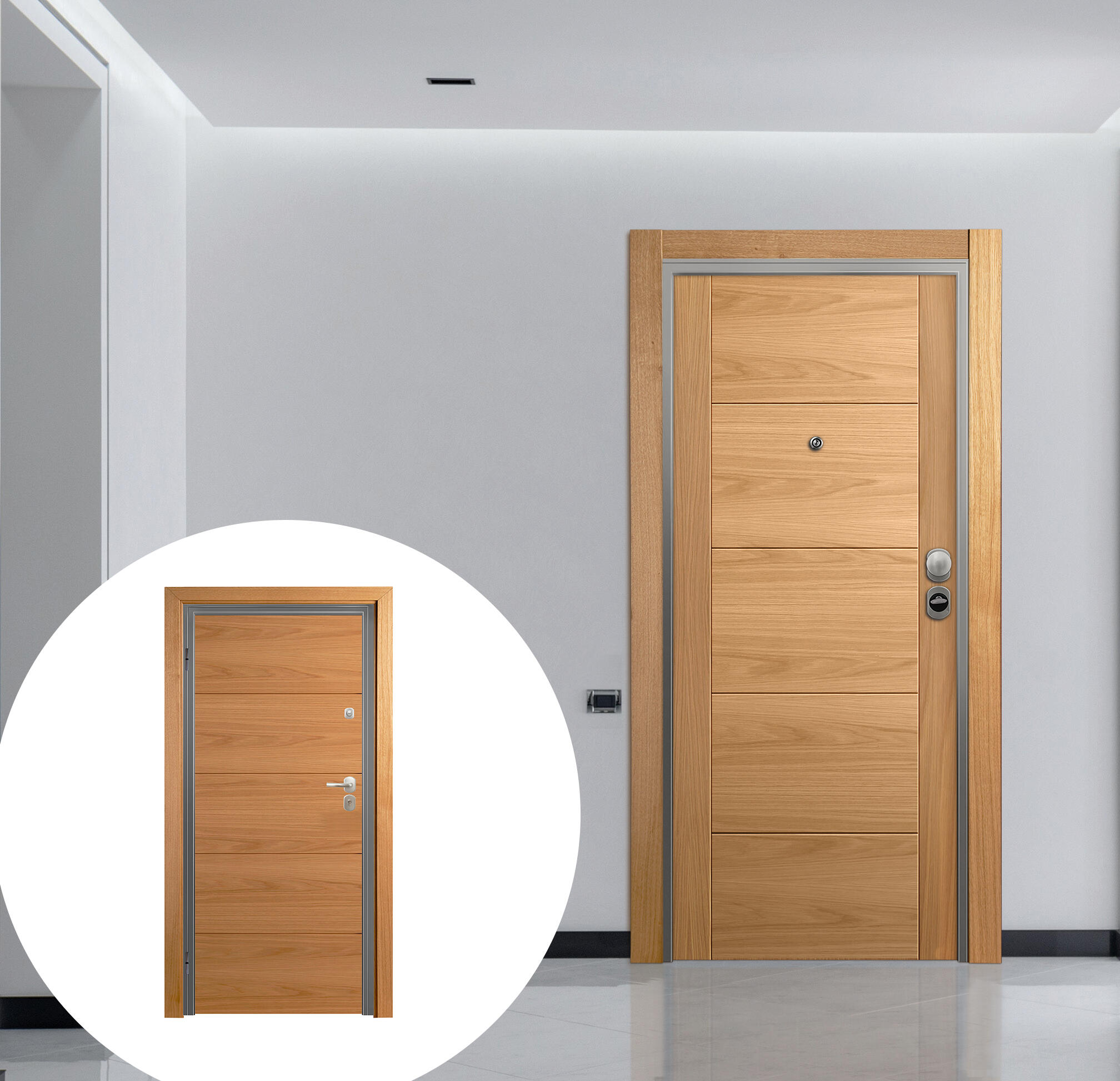 Puerta de entrada acorazada serie omega fresada roble / interior viena fresada roble apertura izquierda 206x92cm