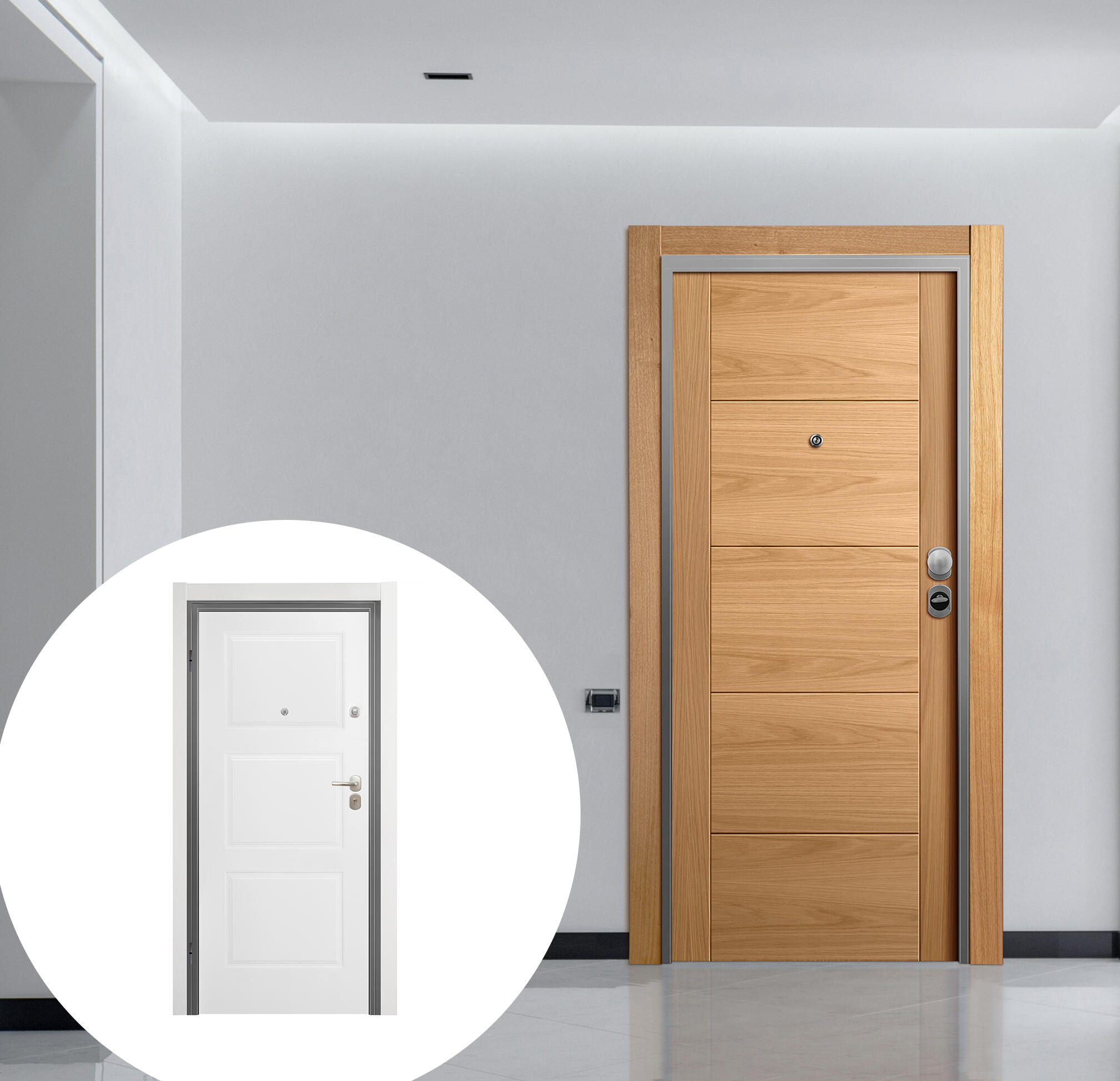 Puerta entrada acorazada omega noruega roble/monaco blanco derecha 206x92cm