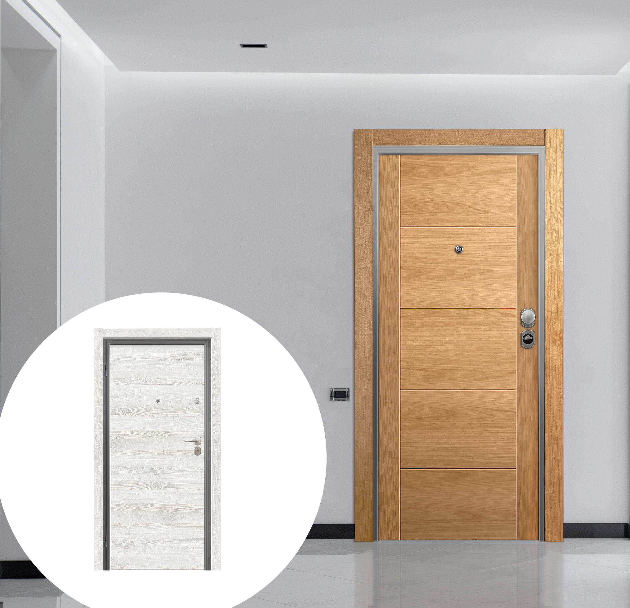 Puerta entrada acorazada omega noruega roble/oslo blanco izquierda 206x92cm