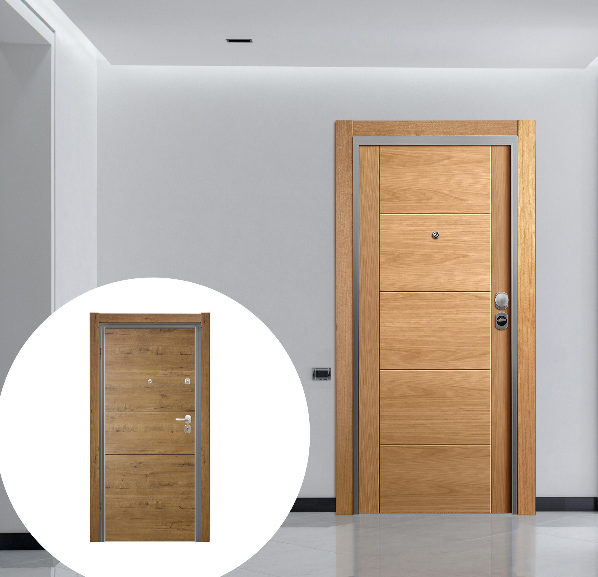Puerta entrada acorazada omega noruega roble/berna gold izquierda 206x92cm