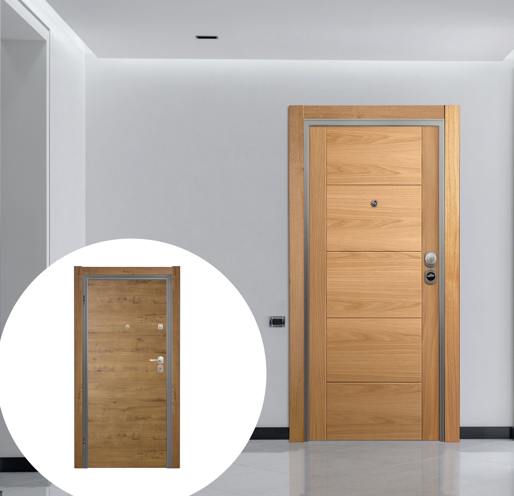 Puerta entrada acorazada omega noruega roble/oslo gold izquierda 206x92cm
