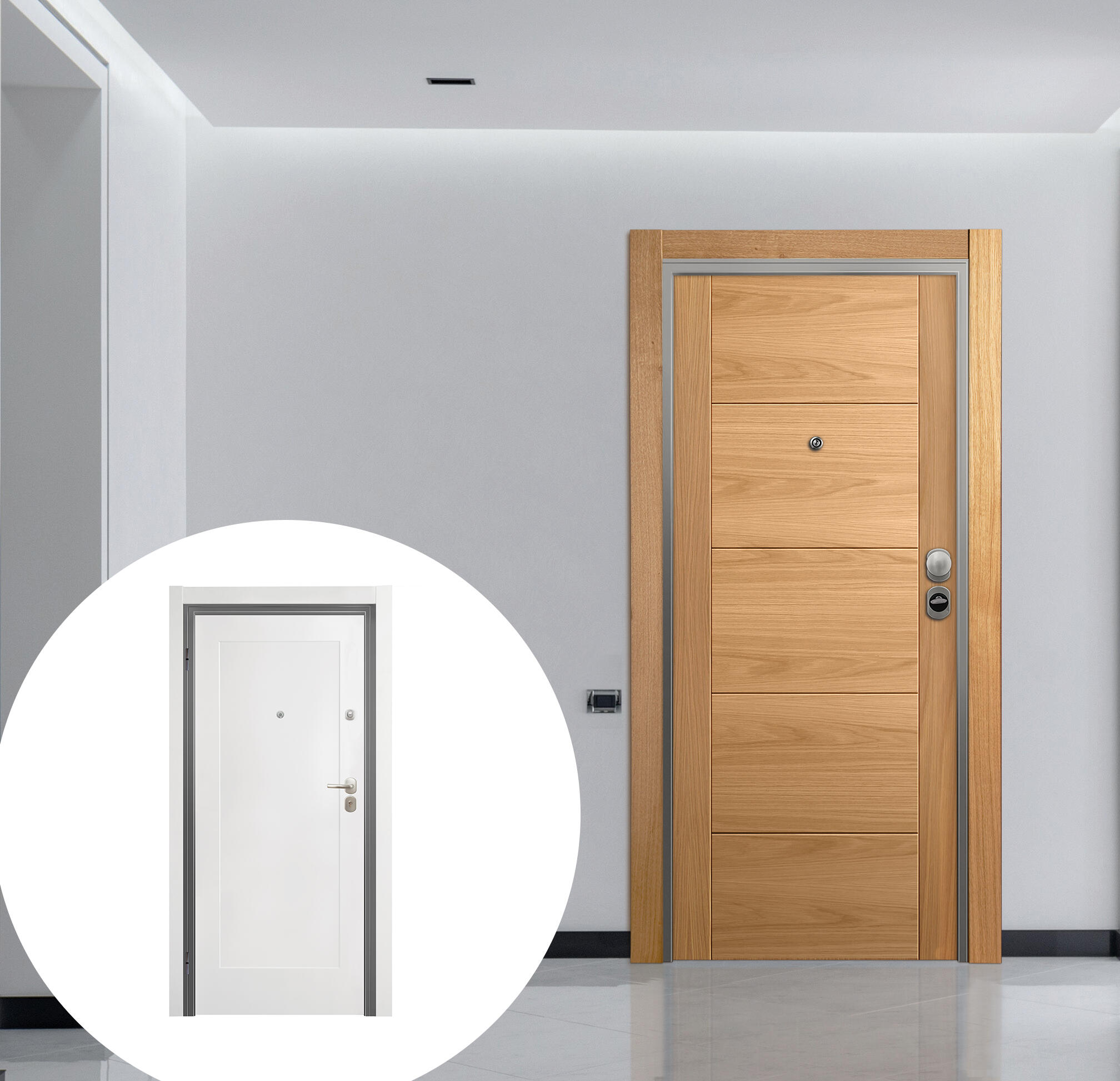 Puerta entrada acorazada omega noruega roble/tacoma blanco derecha 206x92cm