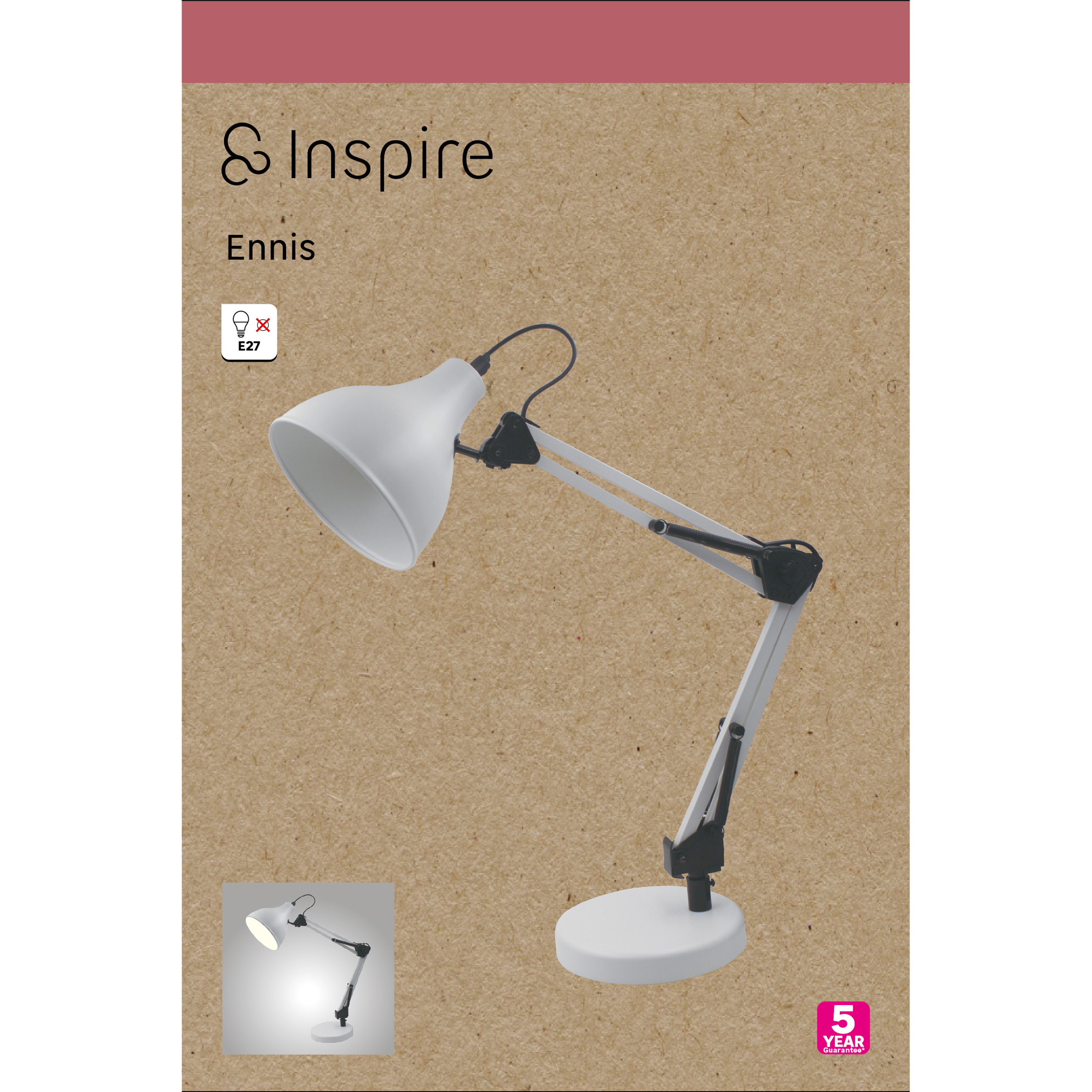 Lampe de bureau Ennis, fer, blanc, H.55 cm INSPIRE, E27 - 7