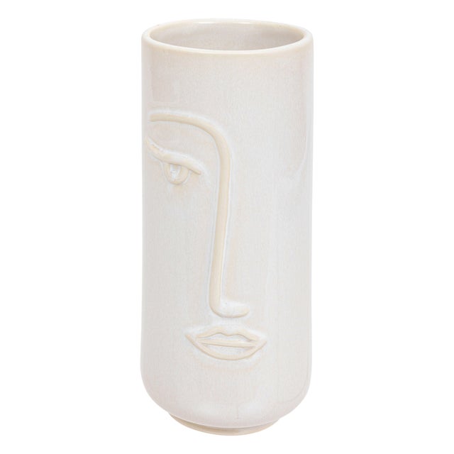 Vase décoratif en grès Visage, naturel l.11 x H.25 cm