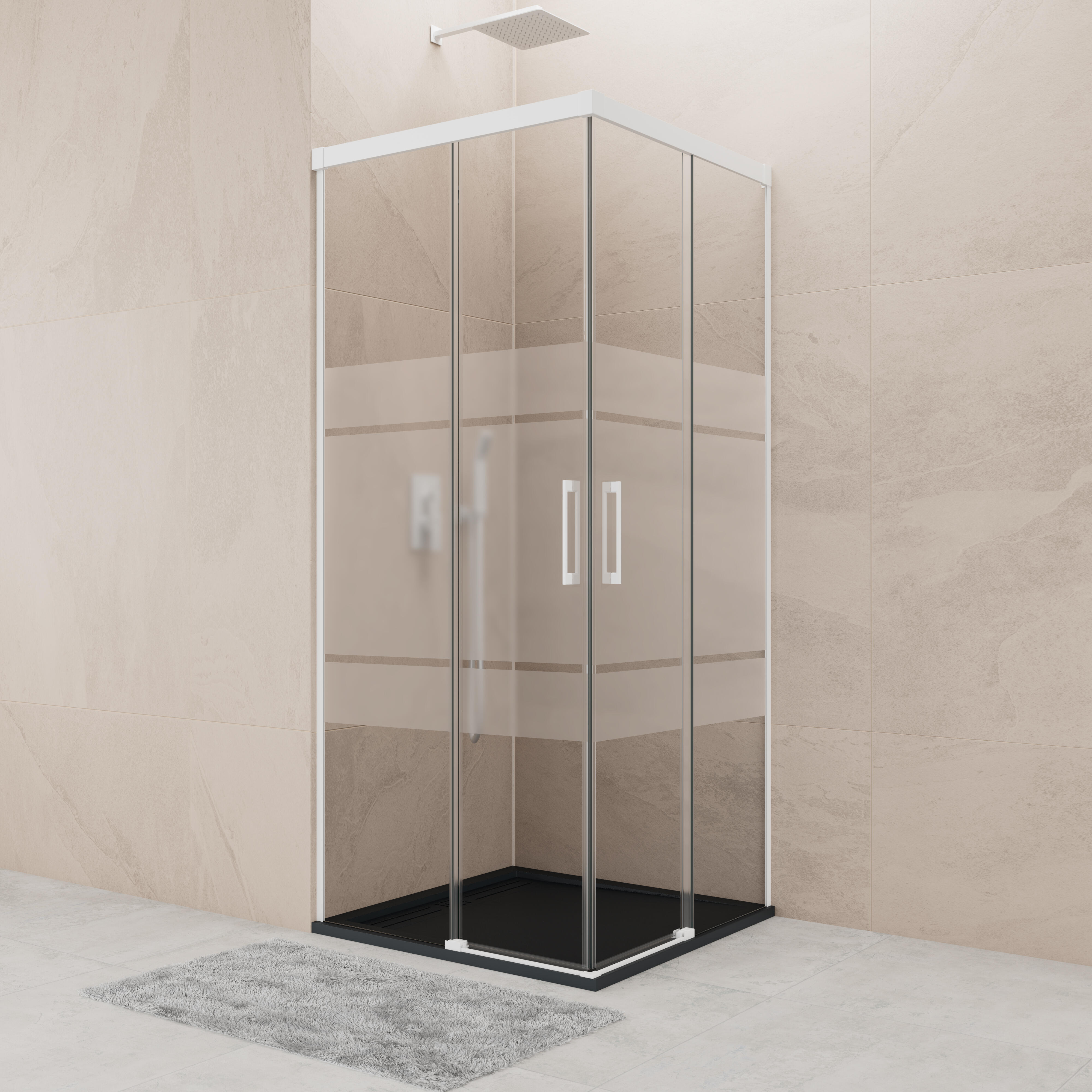 Mampara de ducha corredera serigrafiada noa perfil blanco (85-90)x(85-90)x195 cm 6 mm