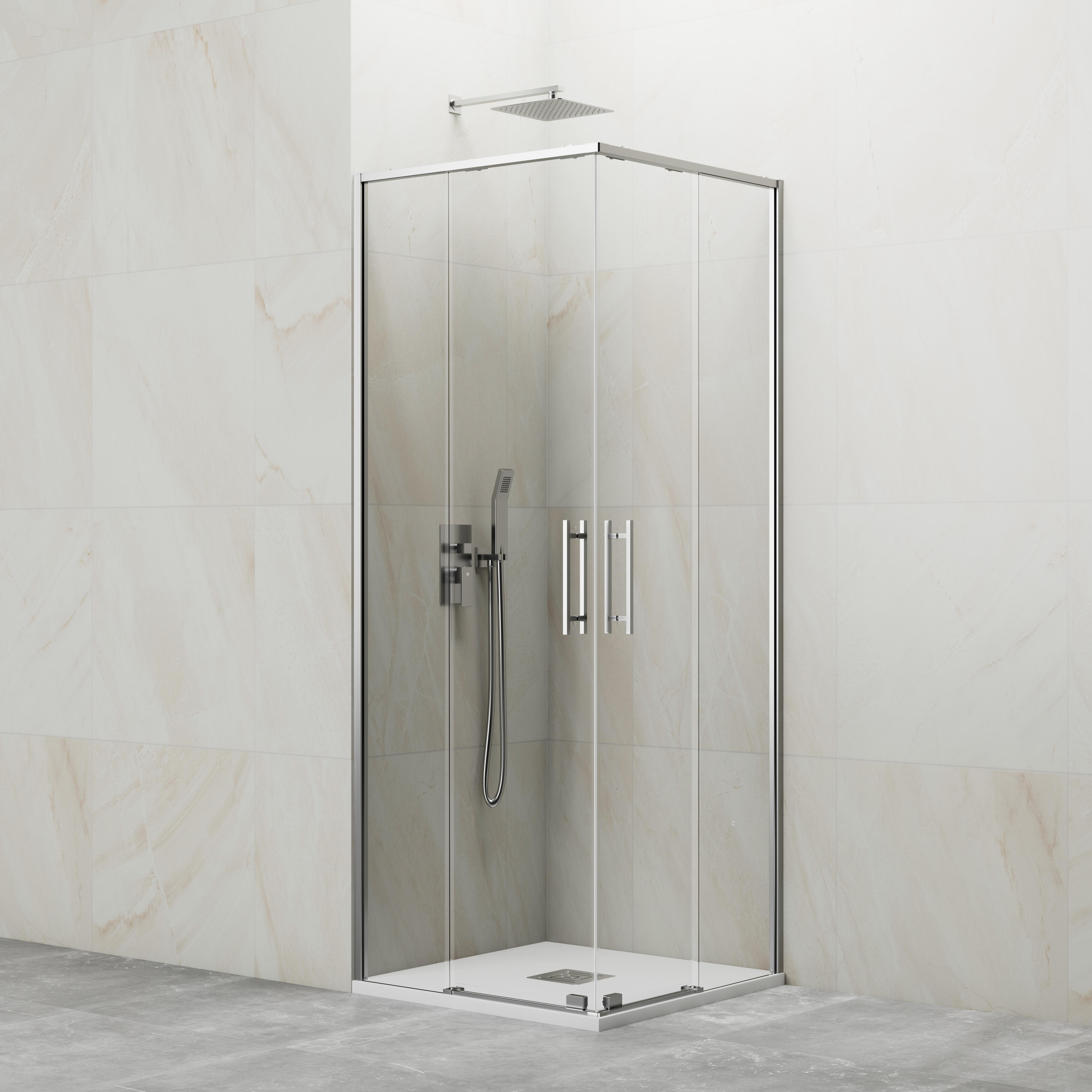 Mampara de ducha corredera transparente slim perfil cromo (85-90)x(85-90)x195 cm 6 mm