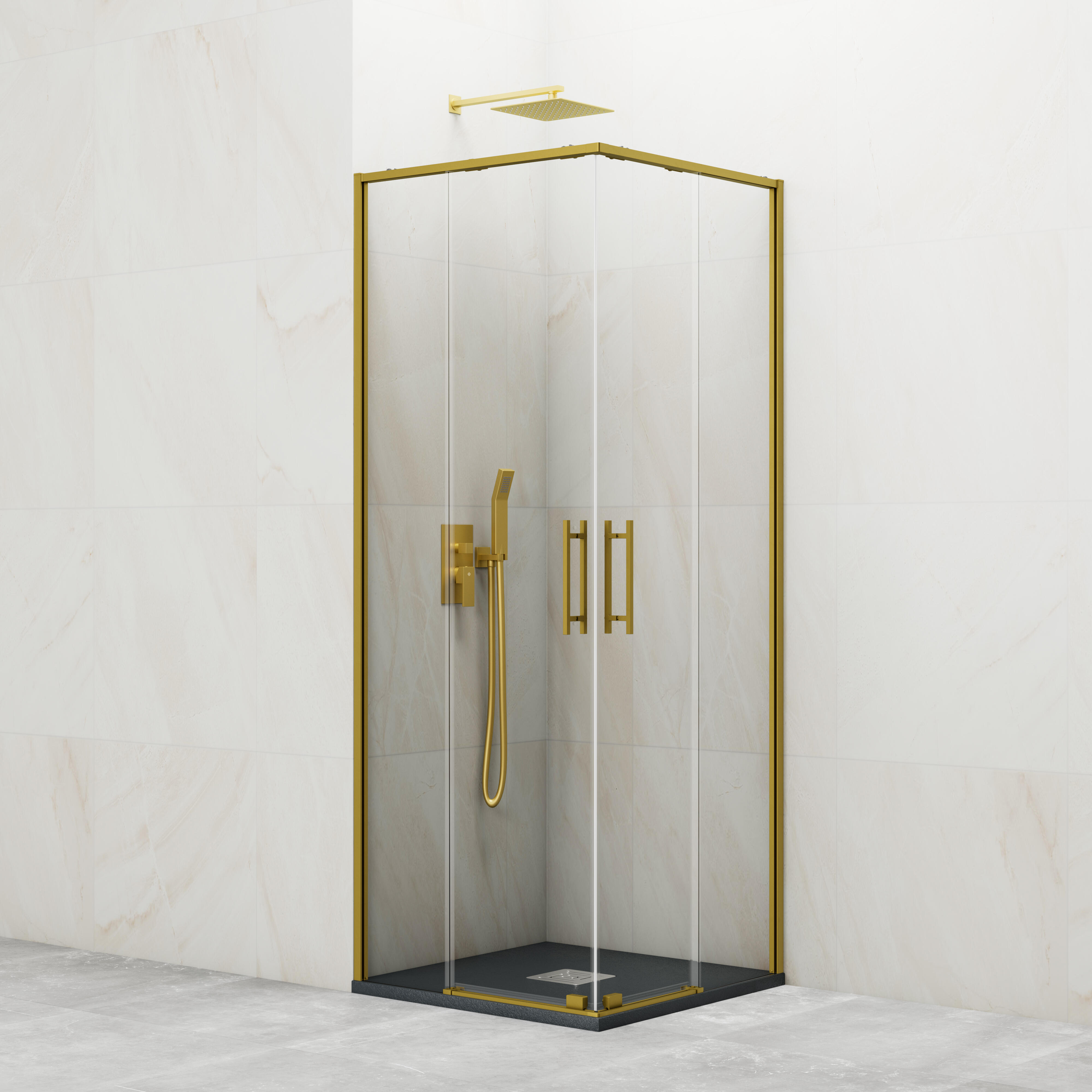 Mampara de ducha corredera transparente slim perfil dorado (70-75)x(70-75)x195 cm 6 mm