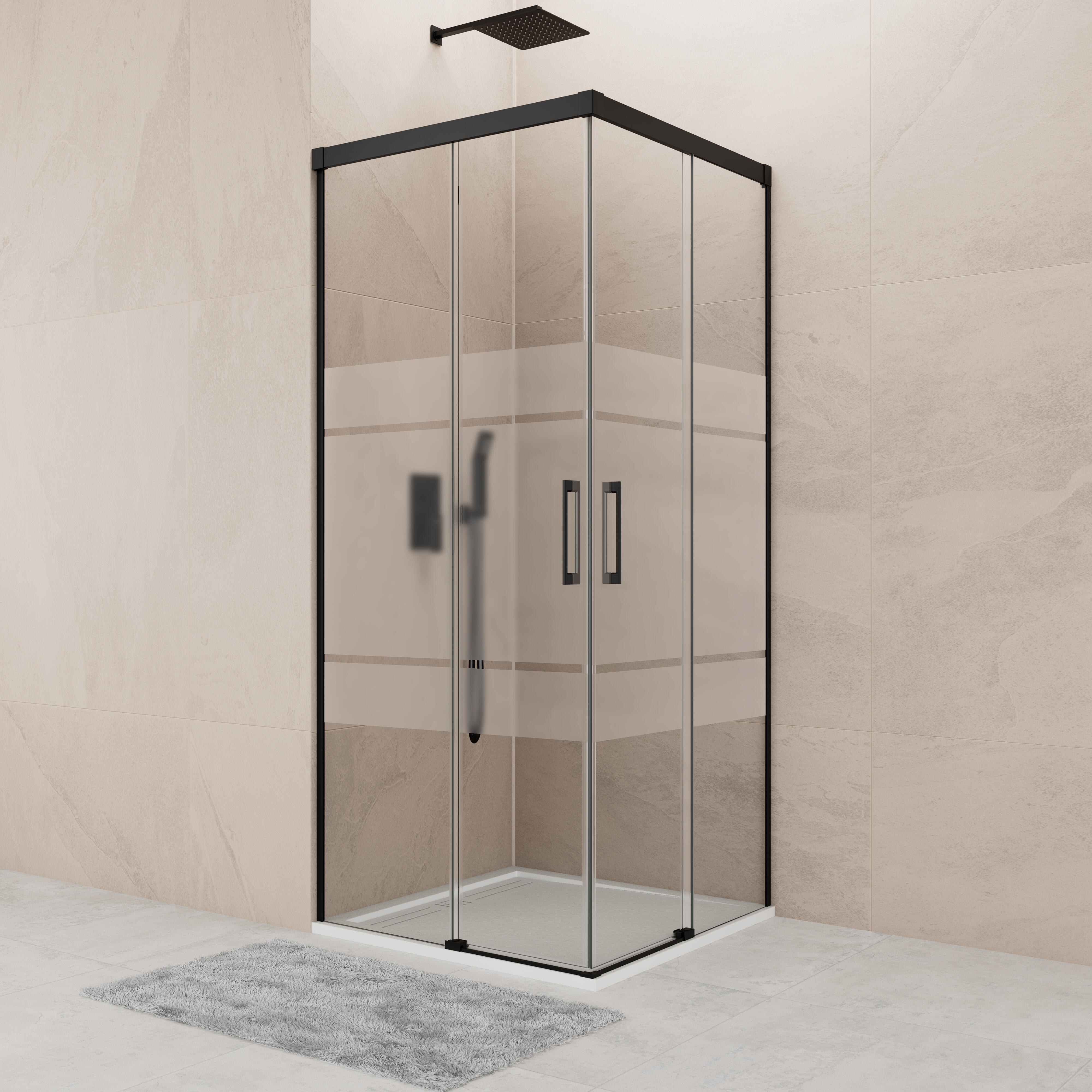 Mampara de ducha corredera serigrafiada noa perfil negro (65-70)x(65-70)x195 cm 6 mm