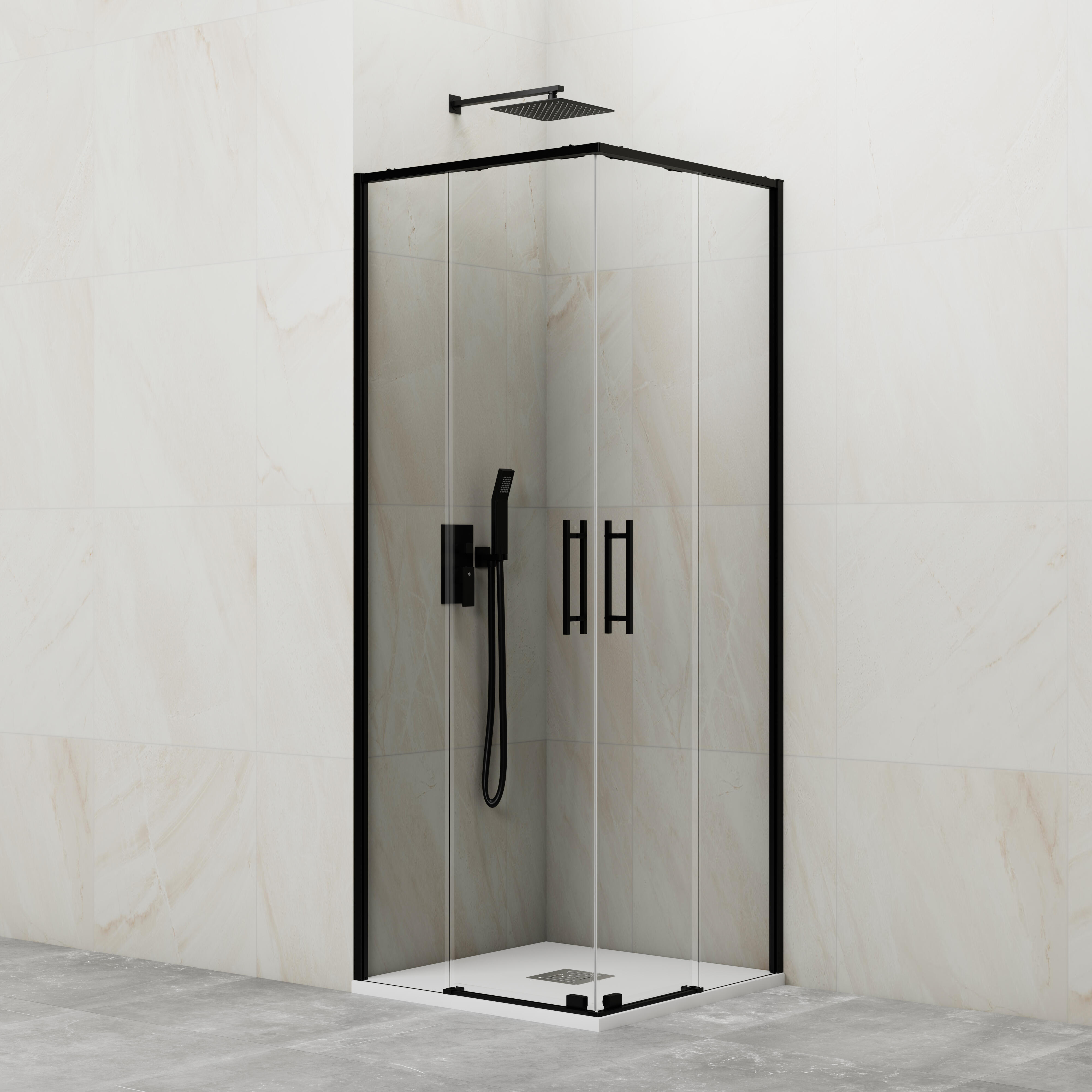 Mampara de ducha corredera transparente slim perfil negro (70-75)x(70-75)x195 cm 6 mm