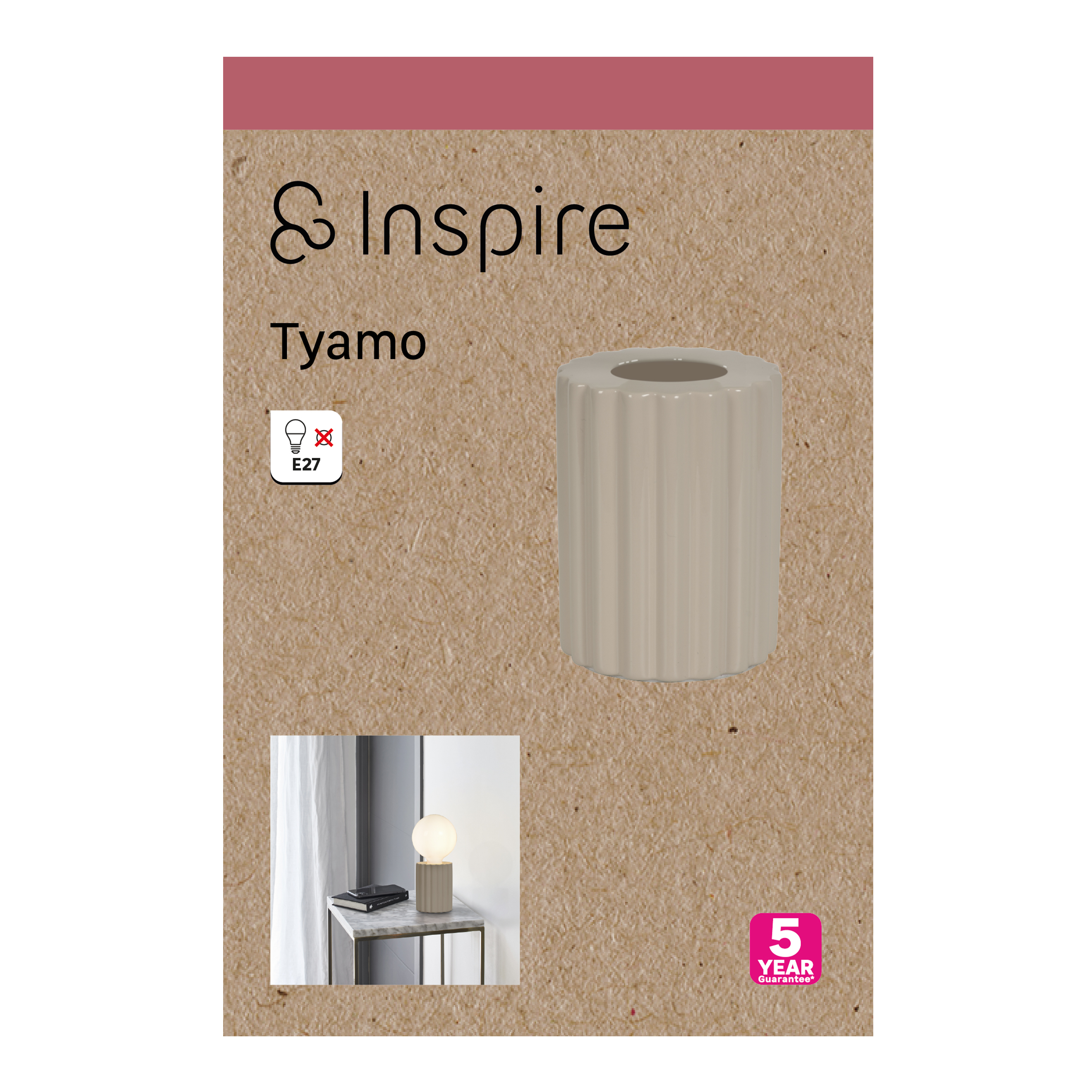 Lámpara de mesa compatible con casquillo E27 Tyamo INSPIRE con estructura cerámica beige pantalla de cerámica alimentación a red - 4