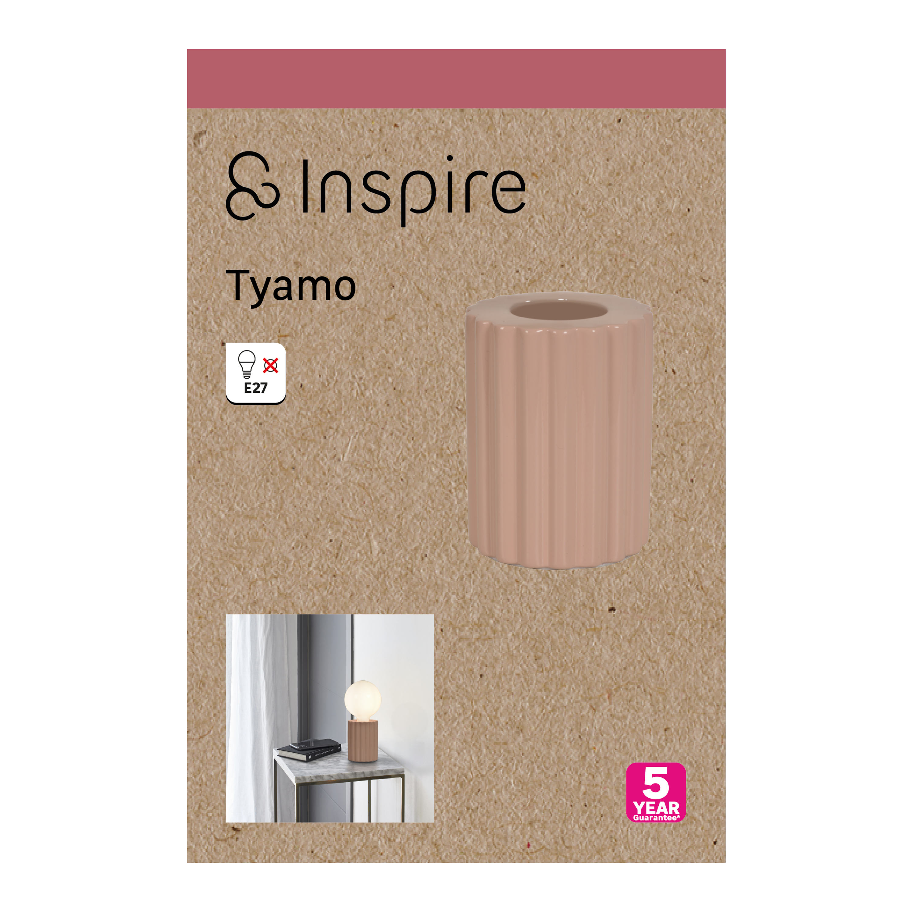 Lámpara de mesa compatible con casquillo E27 Tyamo INSPIRE con estructura cerámica rosa pantalla rosa de cerámica alimentación a red - 3