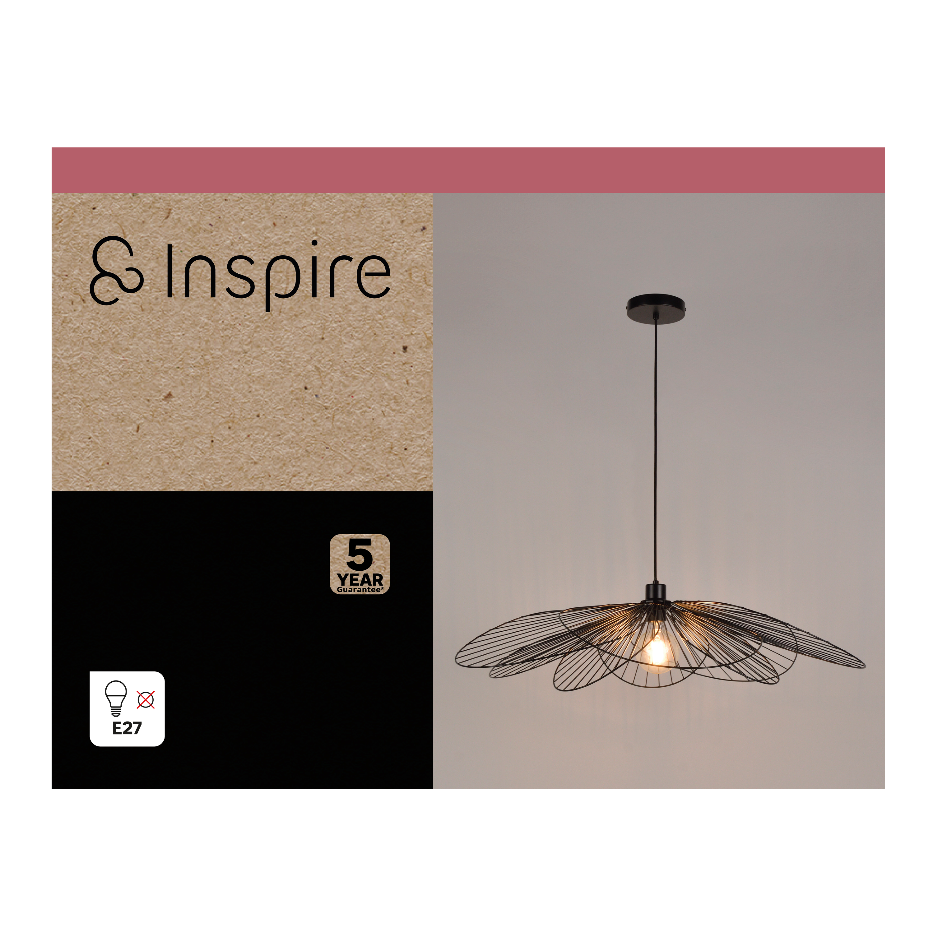Lampa wisząca Bamako czarna E27 Inspire - 12