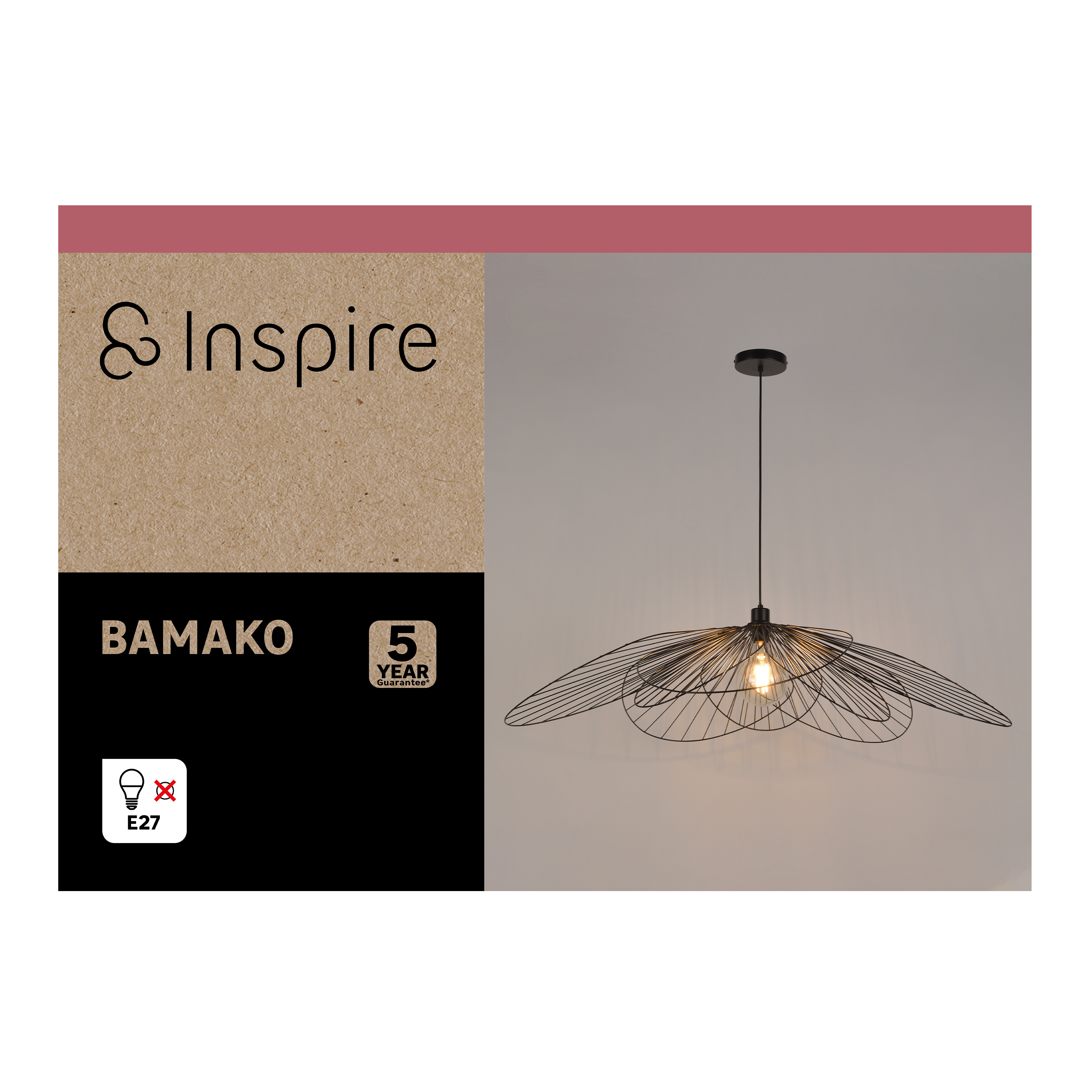 Lampa wisząca Bamako czarna E27 Inspire - 11