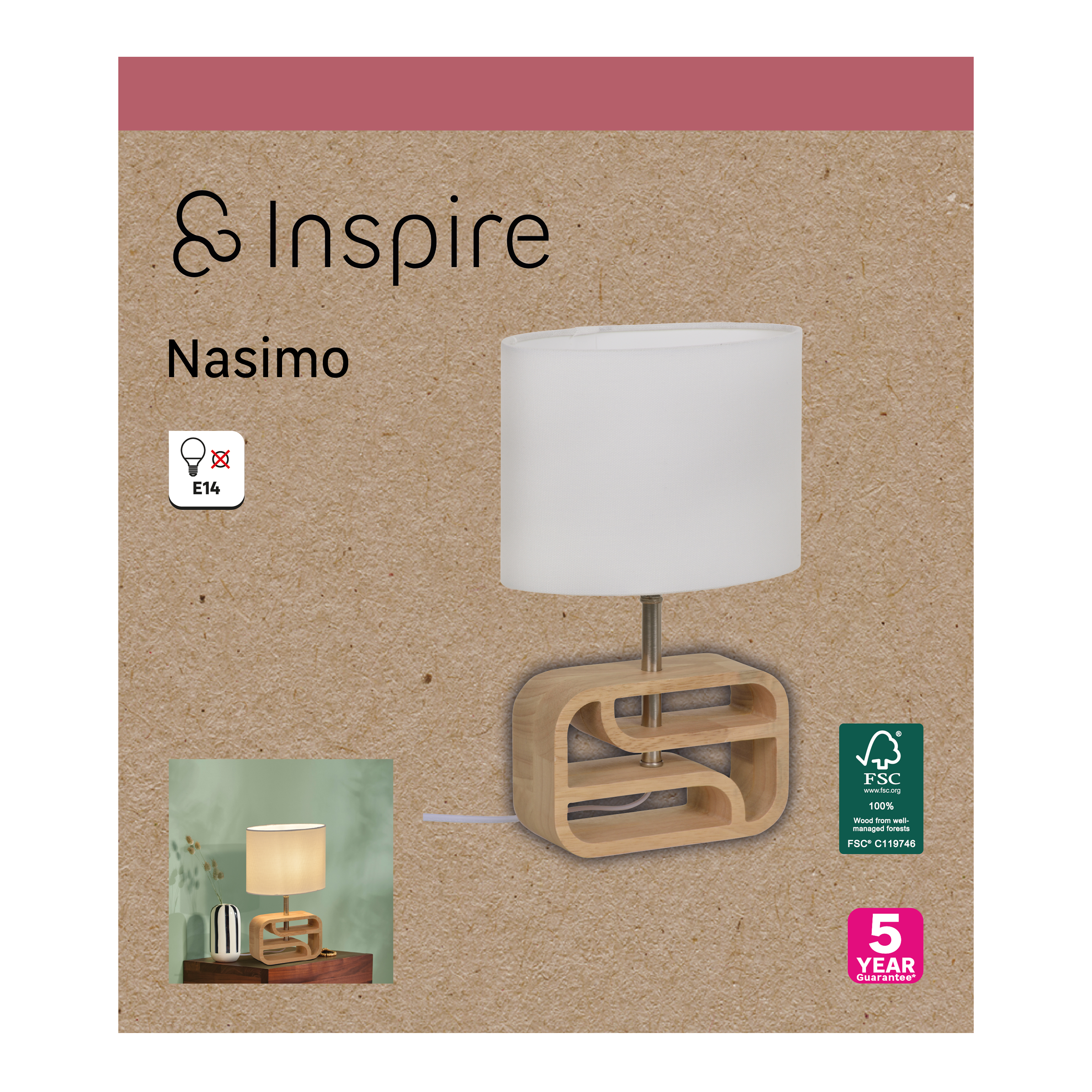 Lampa stołowa Nasimo drewno E14 Inspire - 18