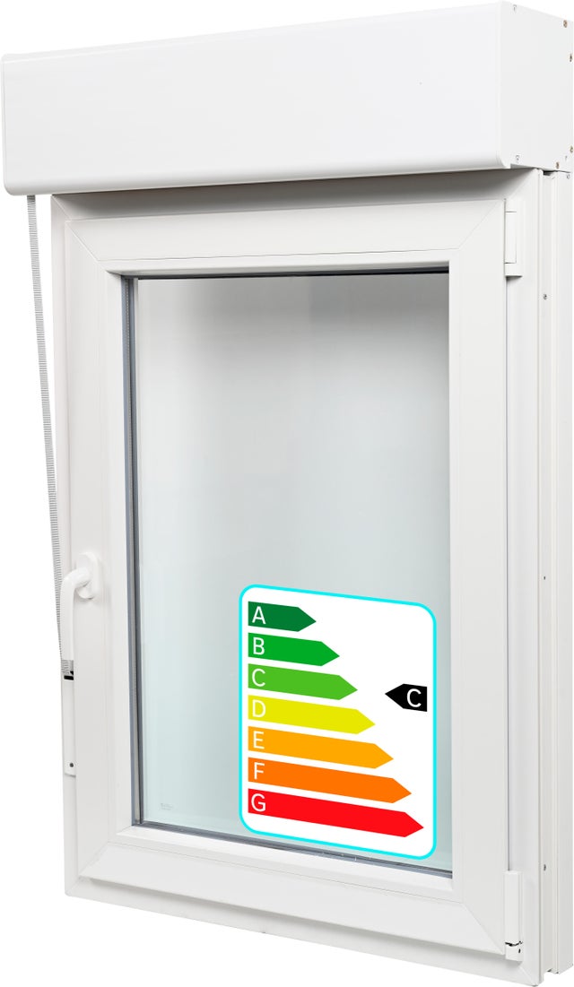 Ventana PVC 75x119cm oscilobatiente derecha blanca Isoxa doble acristalamiento transparente 4/16/4 bajo emisivo con persiana