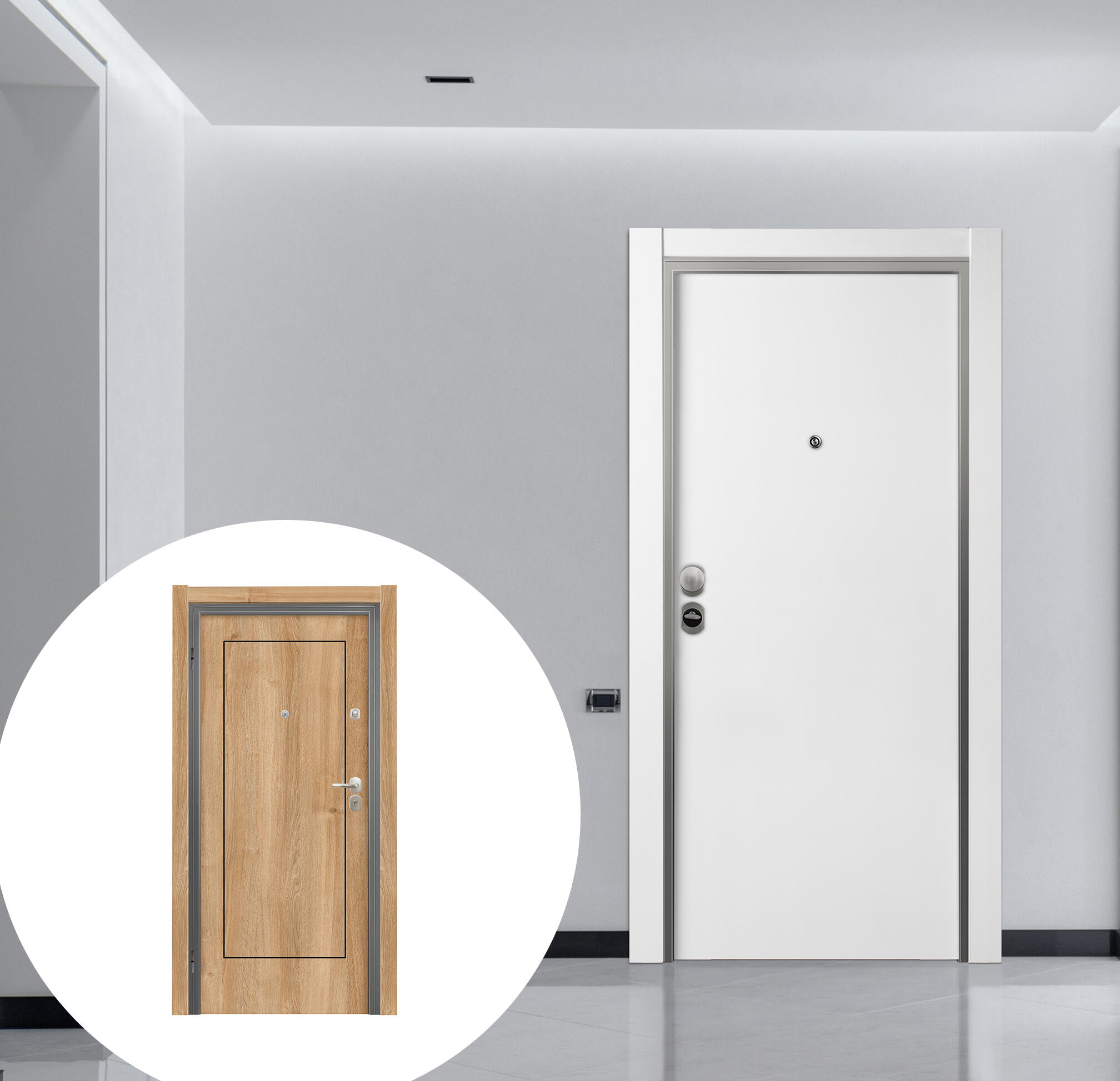 Puerta acorazada omega lisa blanco/tacoma roble apertura izquierda 206x92cm