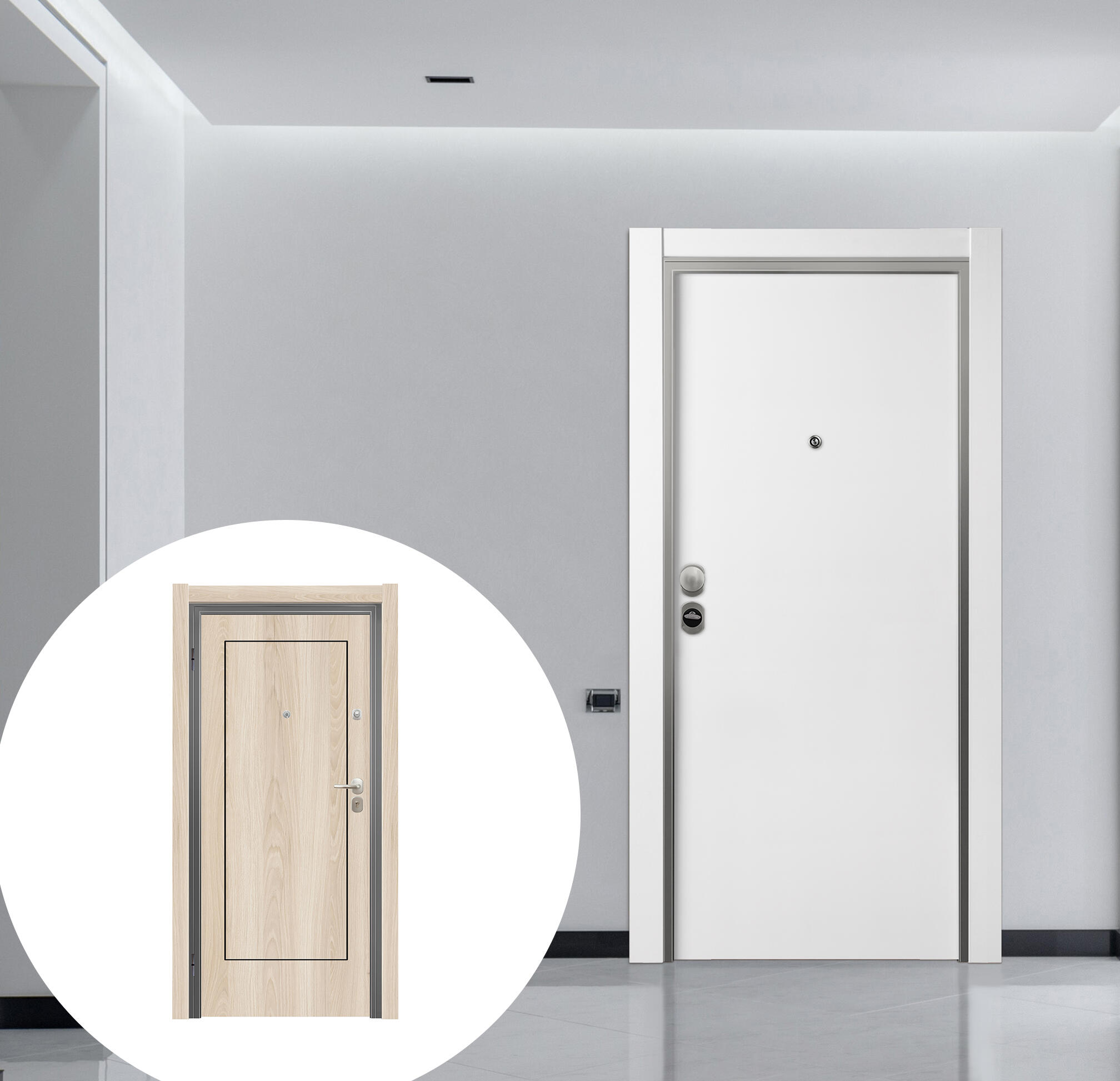 Puerta acorazada omega lisa blanco/tacoma beige apertura izquierda 206x92cm