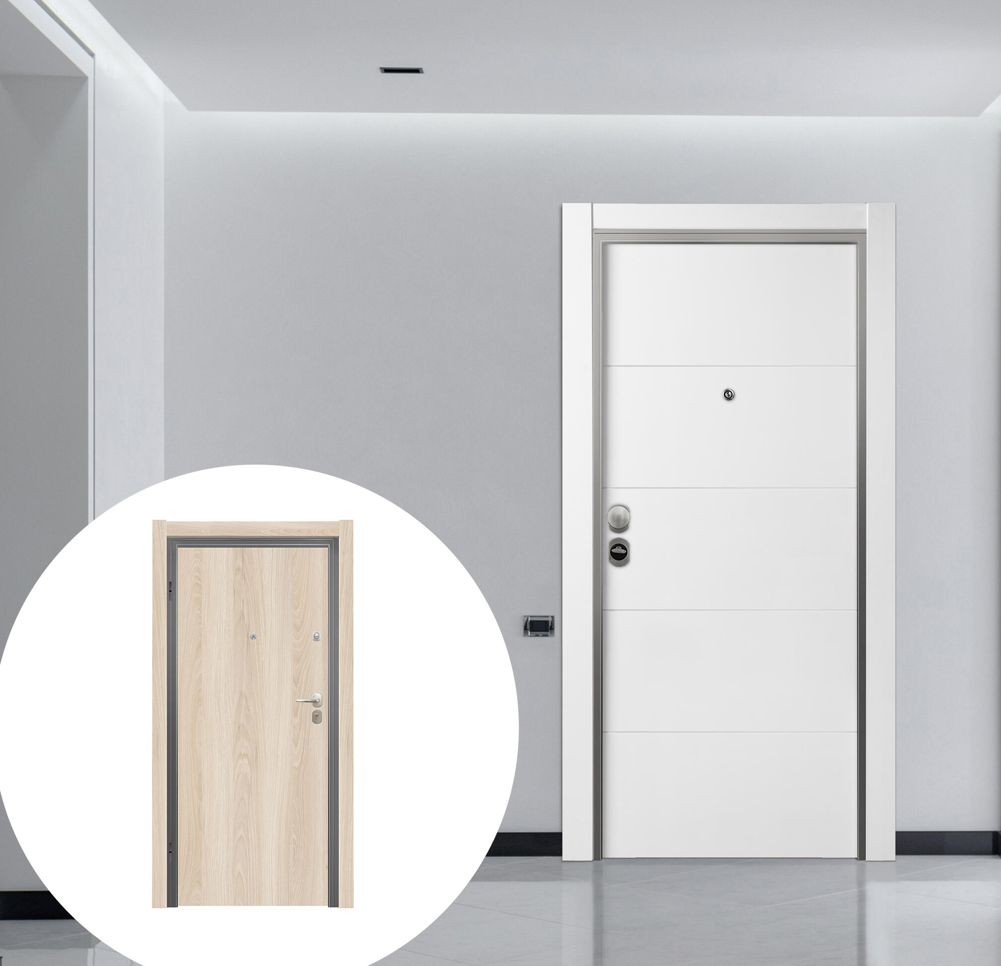 Puerta acorazada omega lucerna blanco/lisboa beige apertura derecha 206x92cm