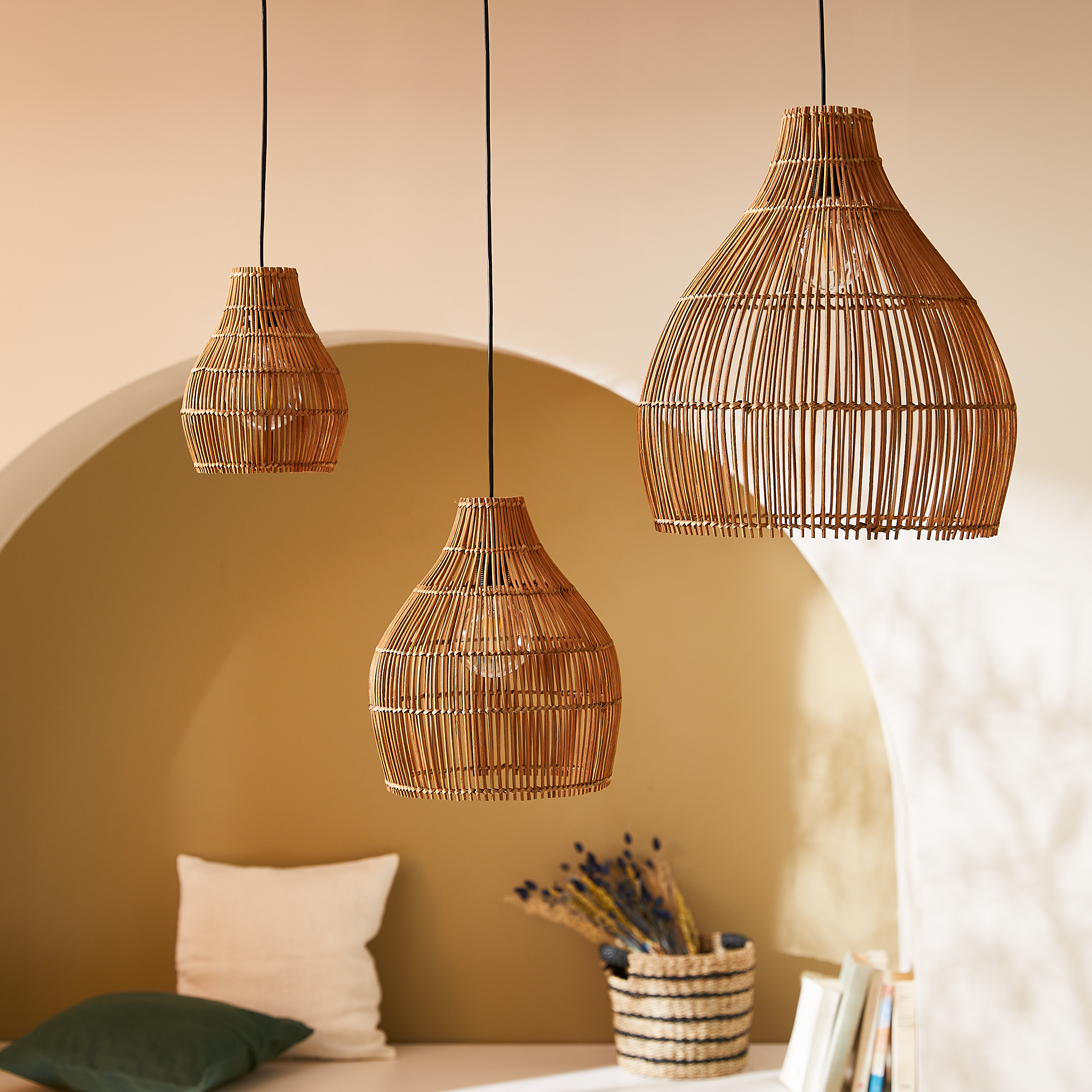 Suspension Elongo rotin, beige, Diam.30 cm INSPIRE, E27 - 6