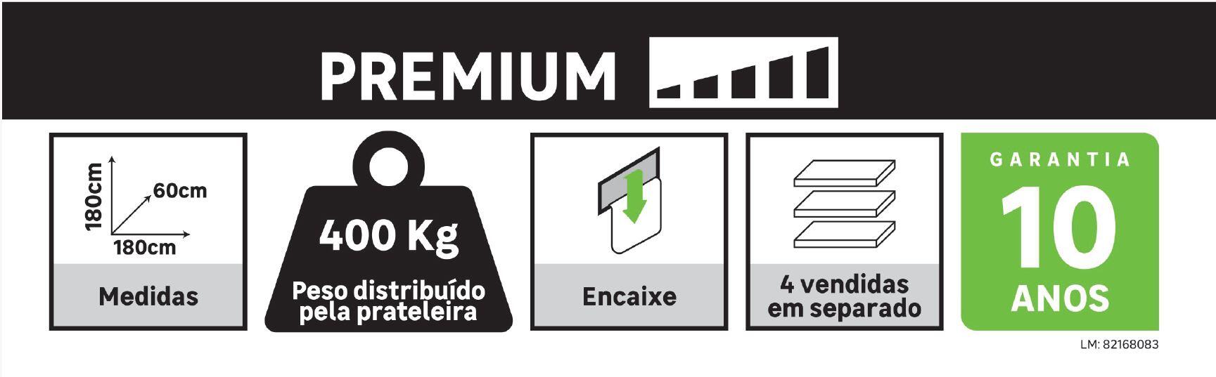 Estante metálica estrutura Stabil preta 4 prateleiras 180x180x60 cm 400 kg Ar Shelving - 4