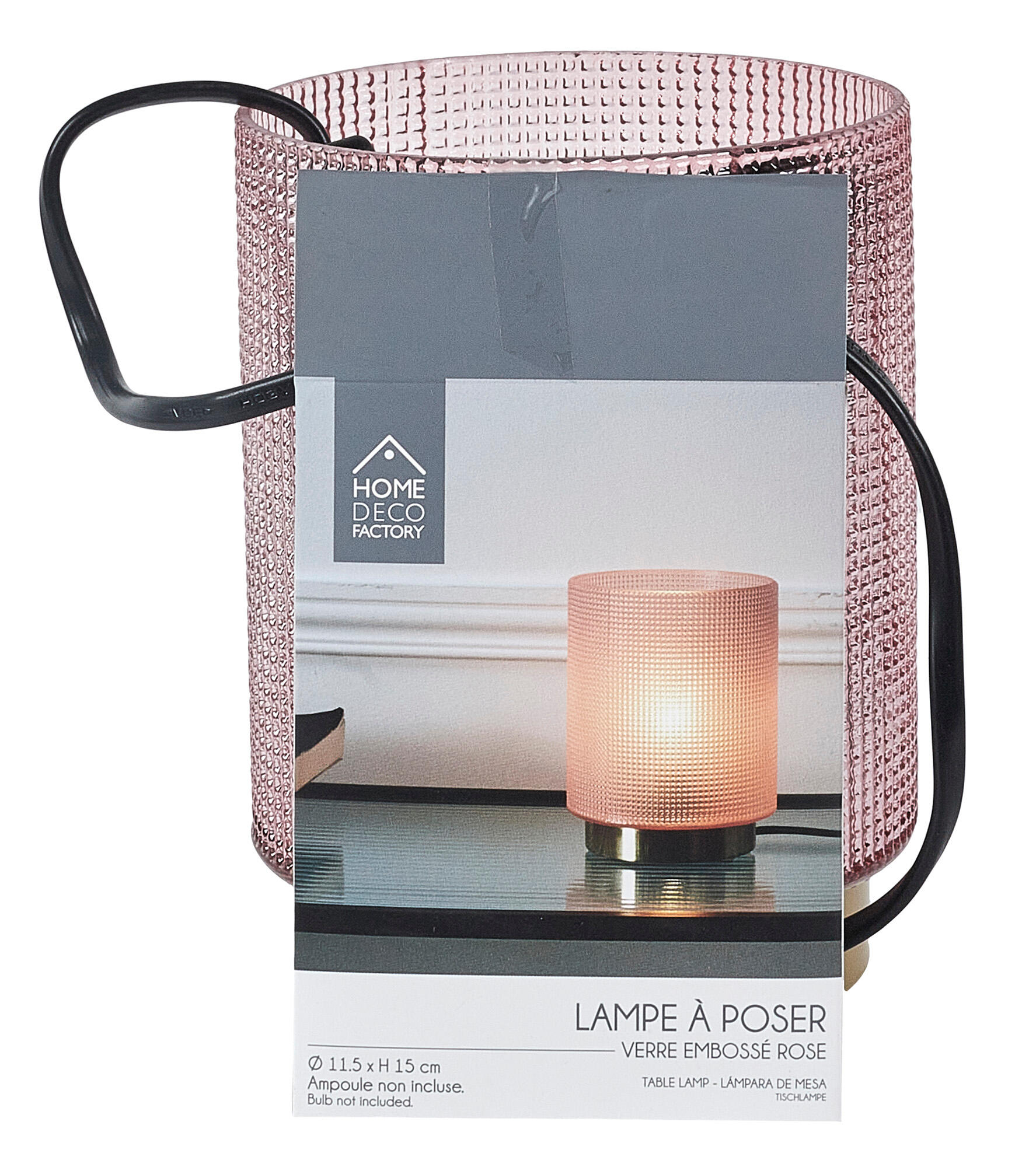 Lámpara de mesa compatible con casquillo E14 THE HOME DECO FACTORY con estructura amarilla pantalla rosa de vidrio alimentación a red - 4