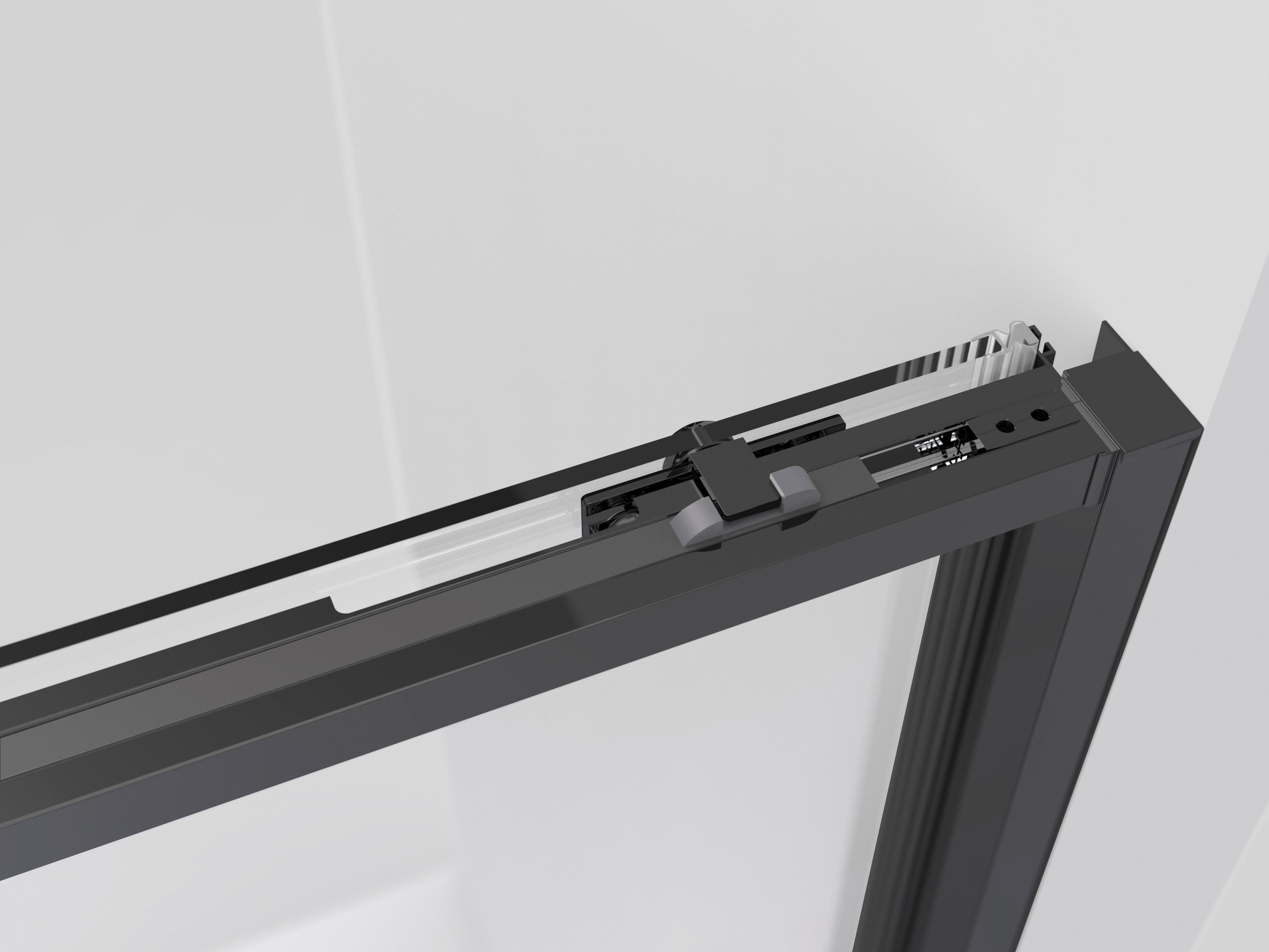 Mampara de ducha frontal 1 fijo + 1 puerta corredera transparente Slim perfil aluminio negro (160-165)x195 cm cierre magnético con guía inferior marca GME - 6