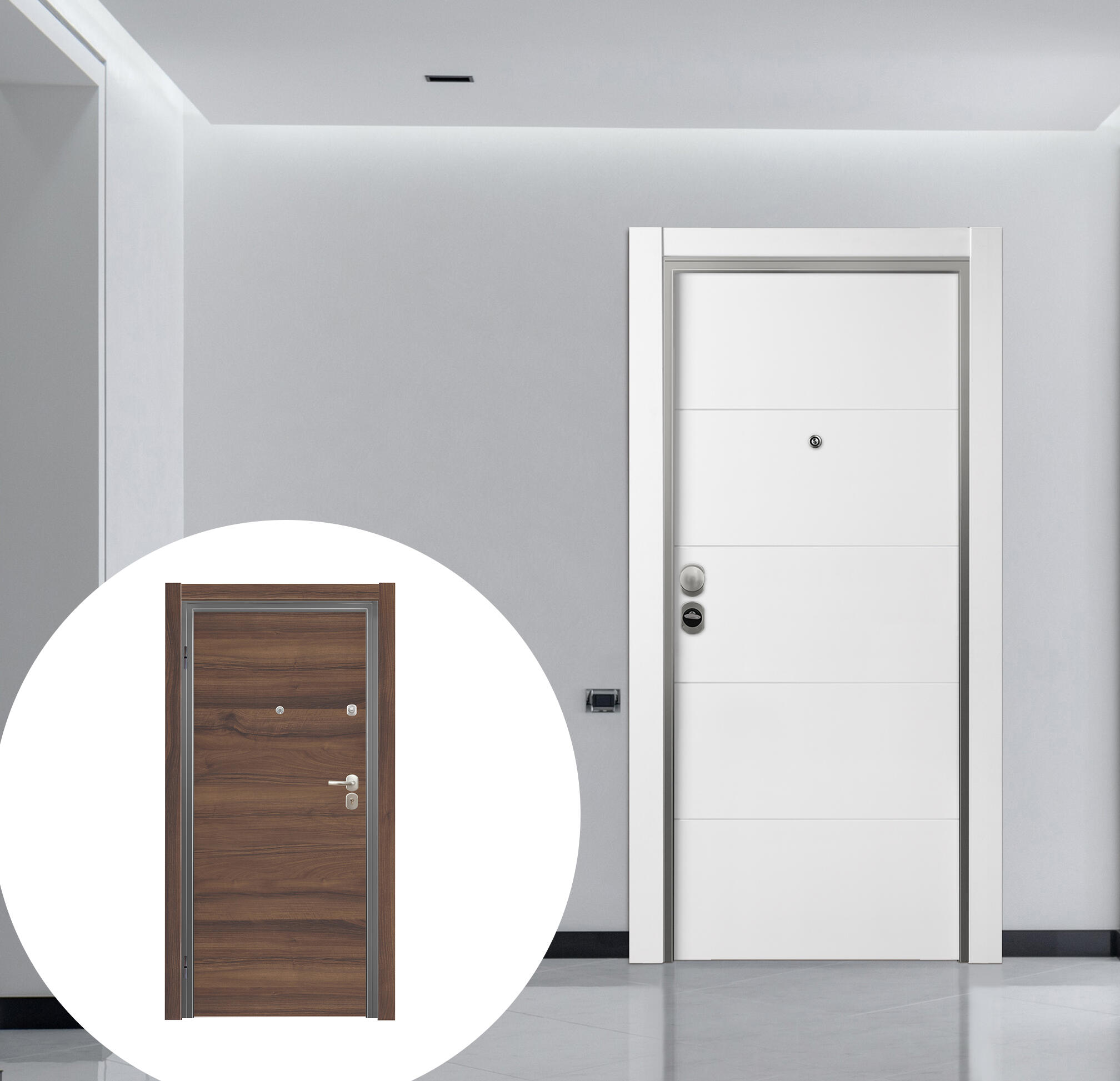 Puerta entrada acorazada omega lucerna blanco/oslo nogal izquierda 206x92cm