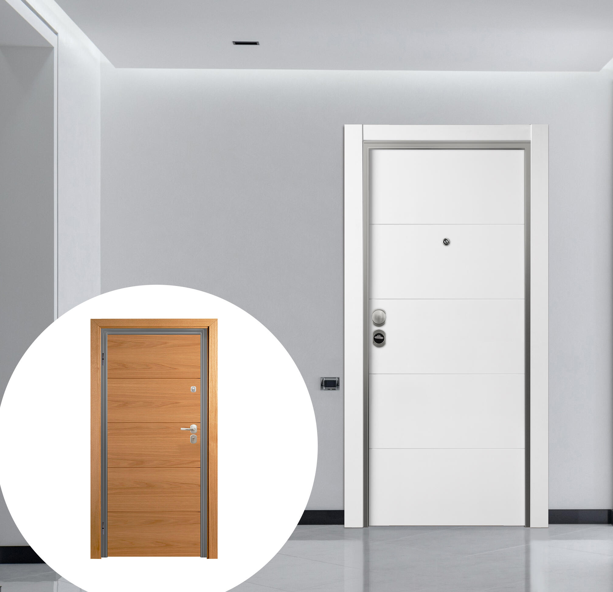 Puerta entrada acorazada omega lucerna blanco/viena roble izquierda 206x92cm