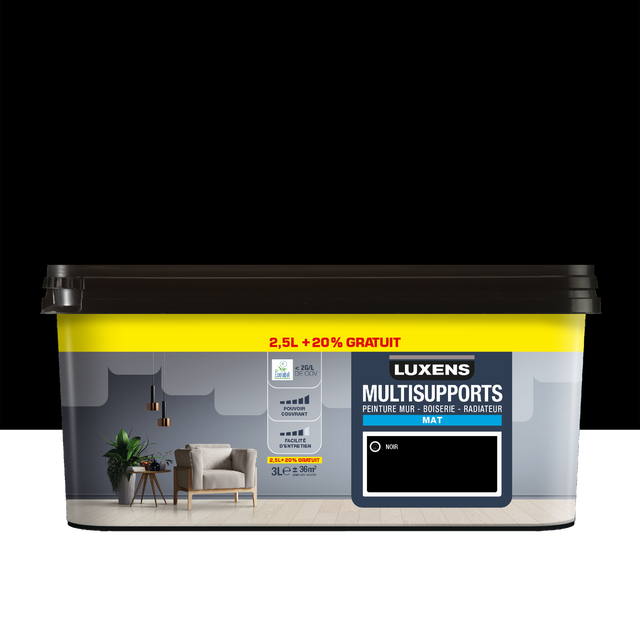 Peinture mur, boiserie, radiateur black 0 mat LUXENS , 2.5L+20% gratuit