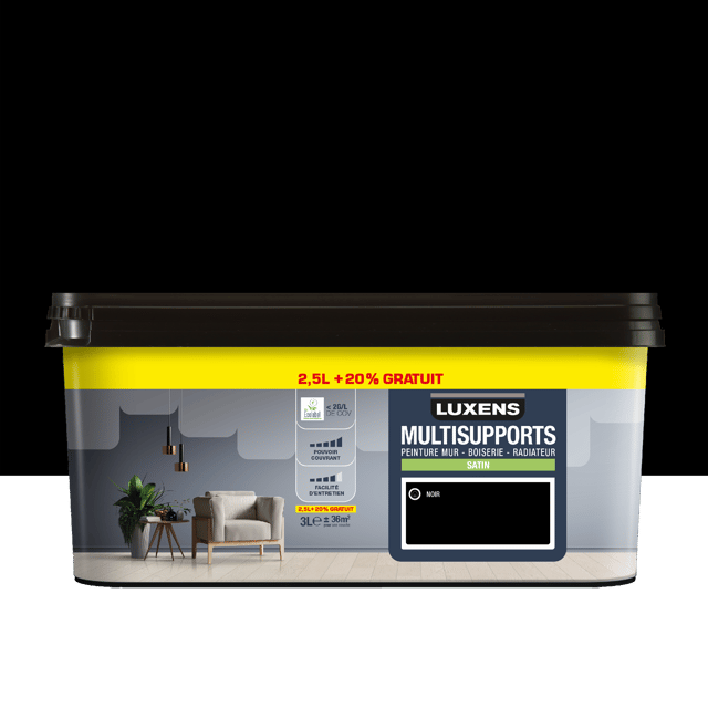 Peinture mur, boiserie, radiateur black 0 satin LUXENS , 2.5L+20% gratuit