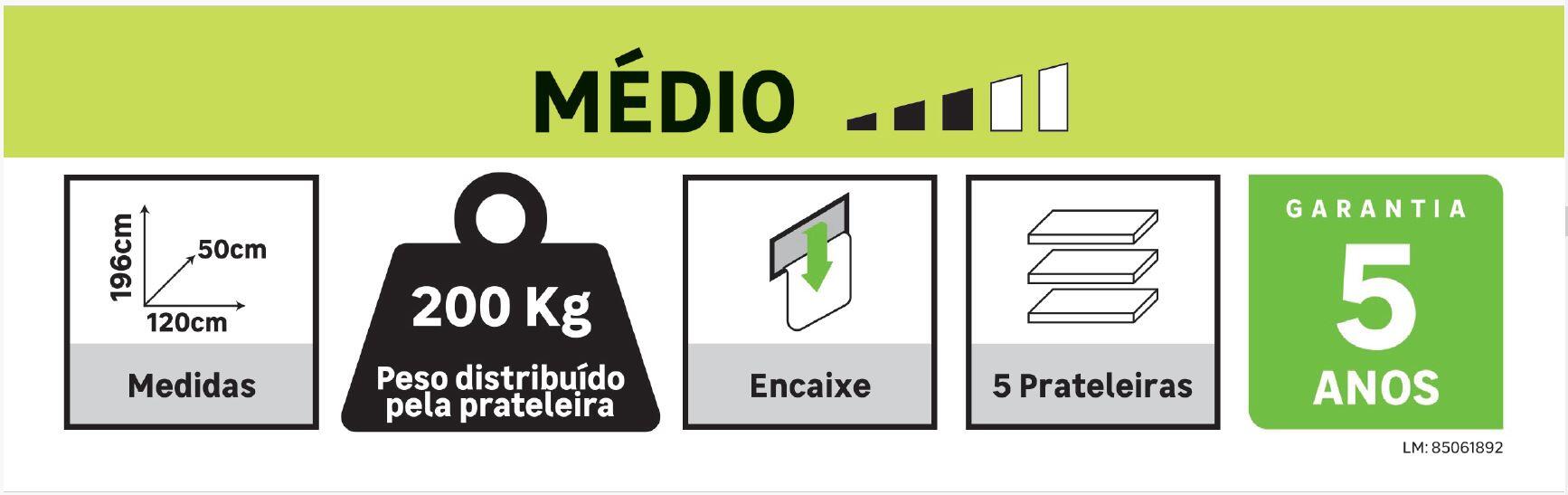 Estante metálica preto 5 prateleiras 196x120x50 cm 200 kg Spaceo - 7