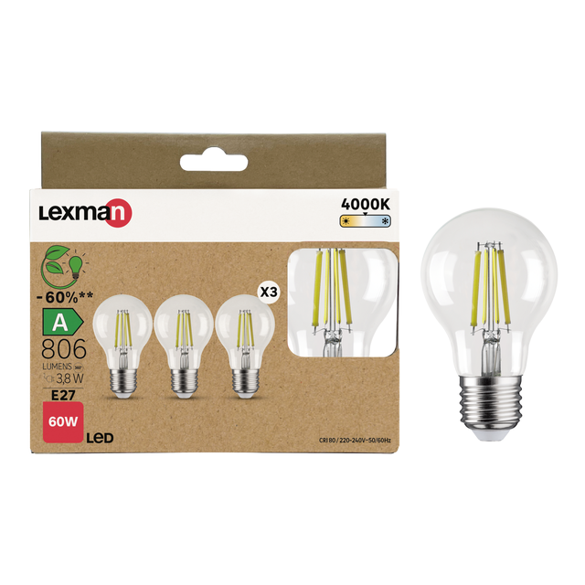 Żarówka LED 3 szt. E27 3,8 W 806 lm Neutralna biel Lexman
