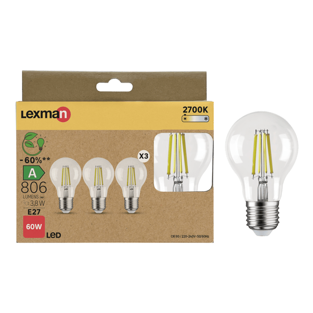 Żarówka LED 3 szt. E27 3,8 W 806 lm Ciepła biel Lexman