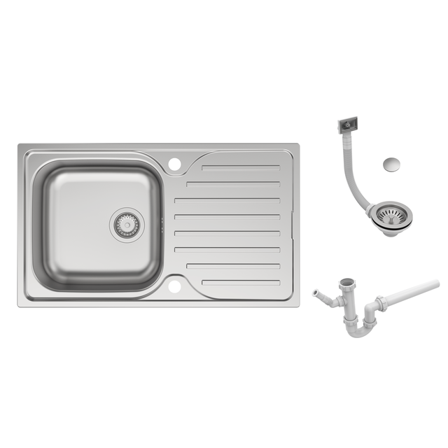 Evier à encastrer 1 bac avec égouttoir, ESSENTIEL, Inox anti-rayures