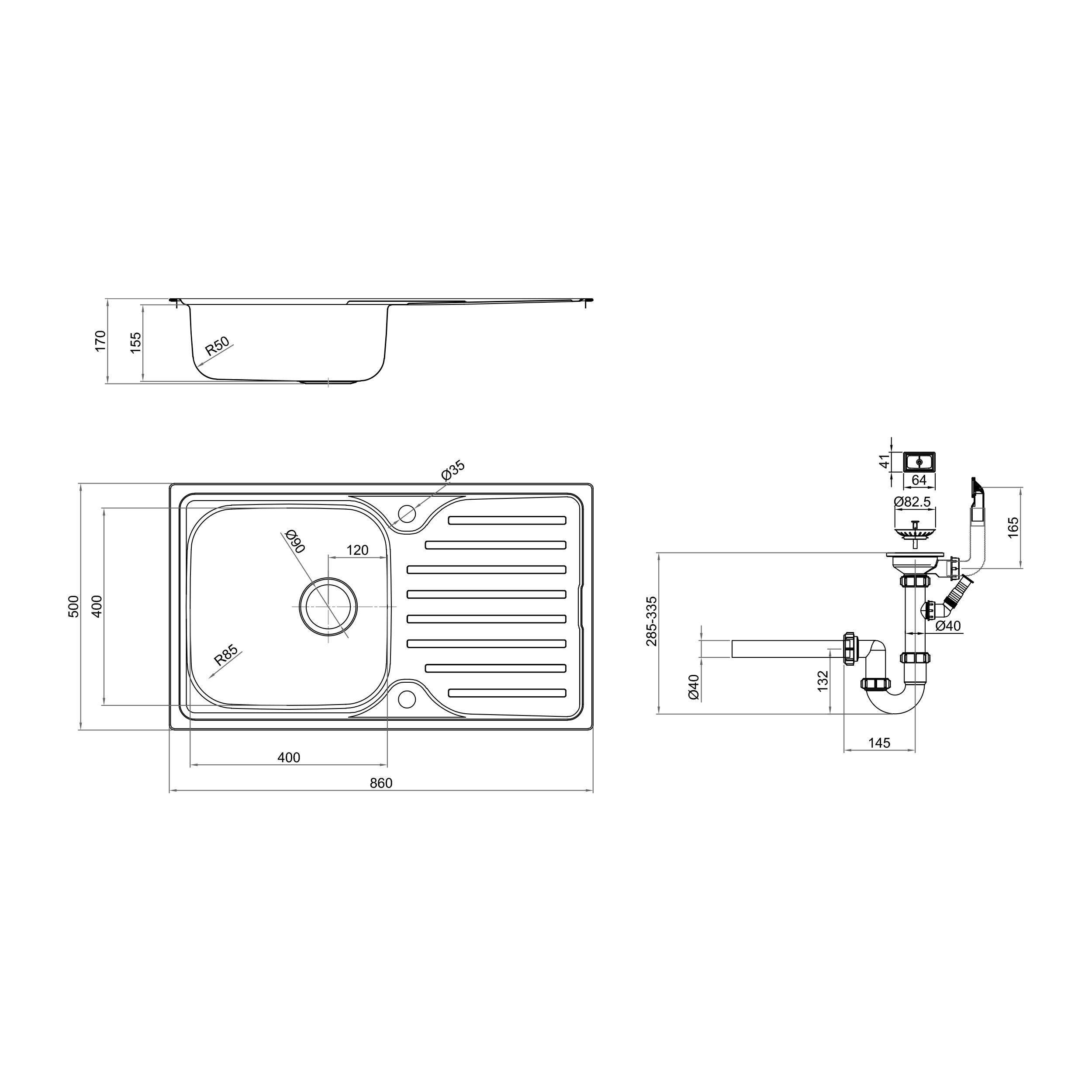 Evier à encastrer 1 bac avec égouttoir, ESSENTIEL, Inox anti-rayures - 6