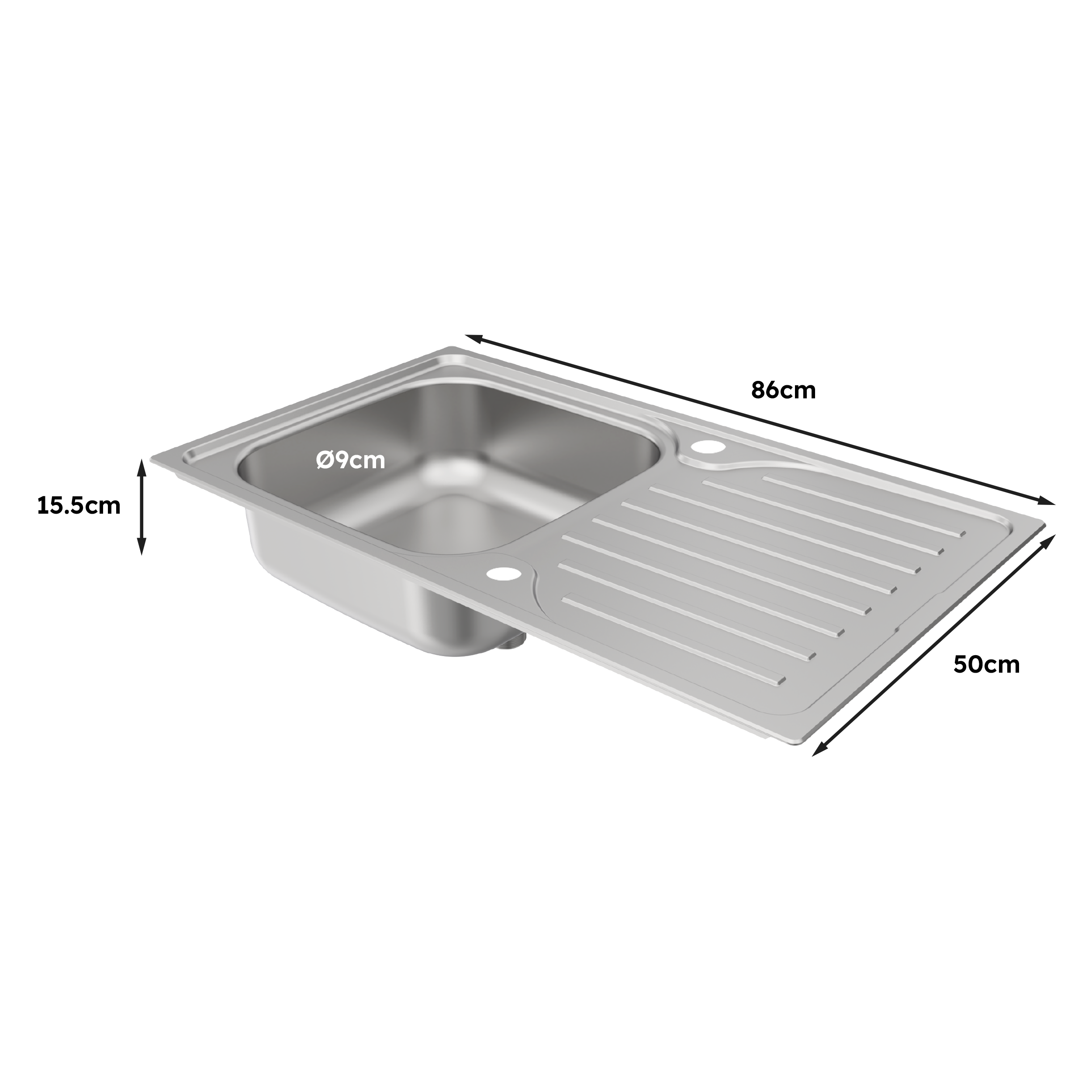 Evier à encastrer 1 bac avec égouttoir, ESSENTIEL, Inox anti-rayures - 3