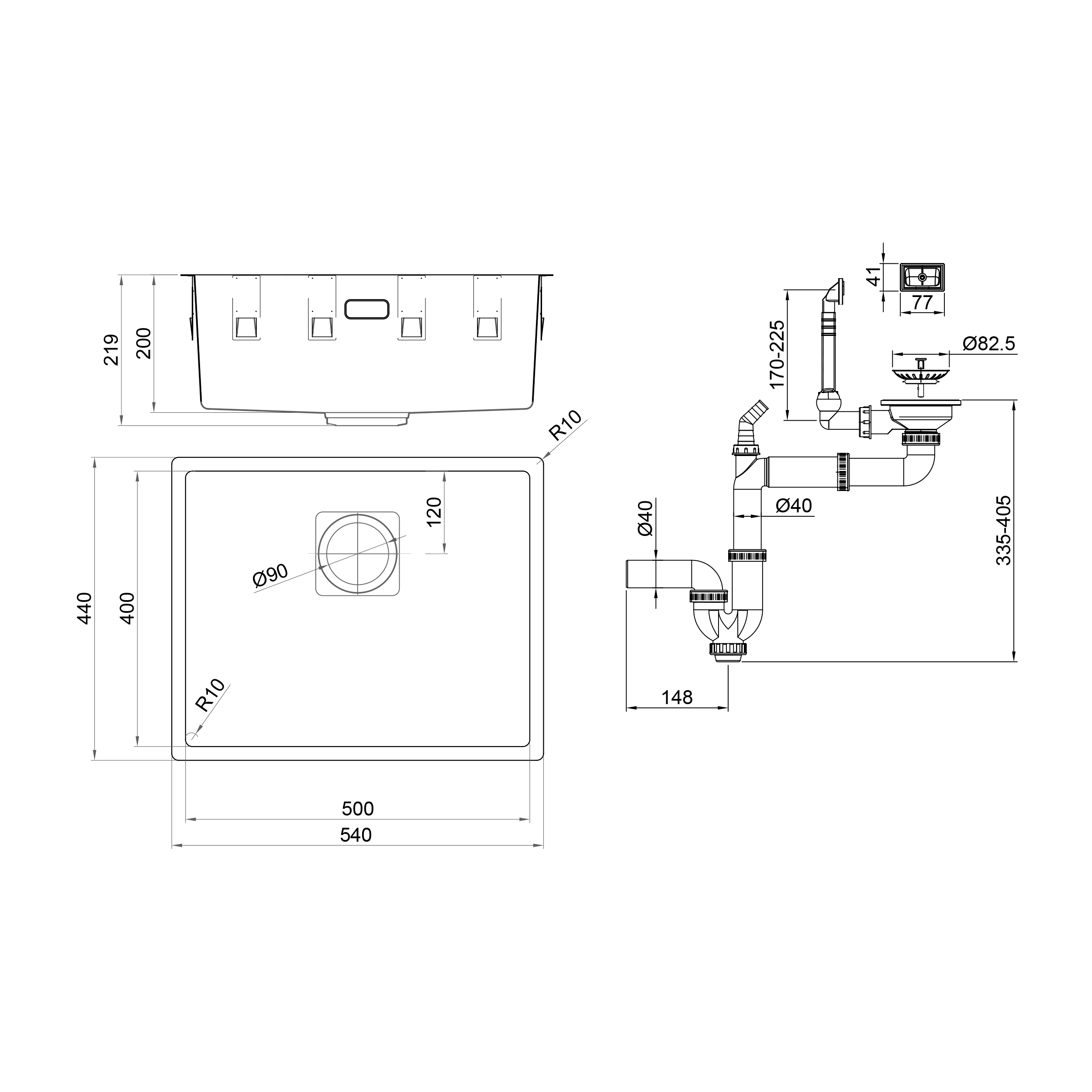 Lava-louça 1 cuba sem escorredor 55 x 45 x 20 cm prateado aço inoxidável Delinia Michigan - 8